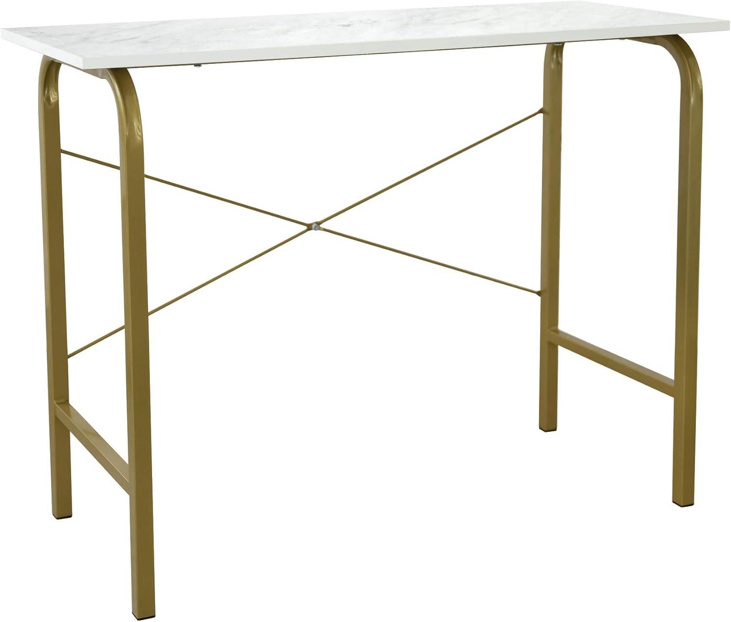 40" Home Office Computer Desk with Metal Base Marble/Brass - Teamson Home: Veneer Top, No Storage, Assembly Required