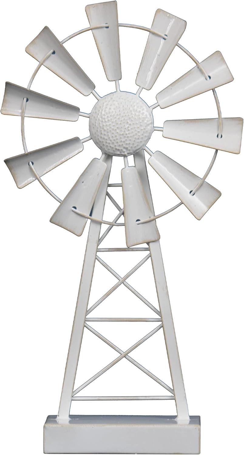 Small White Enamel Metal Windmill Table Decor - Foreside Home & Garden