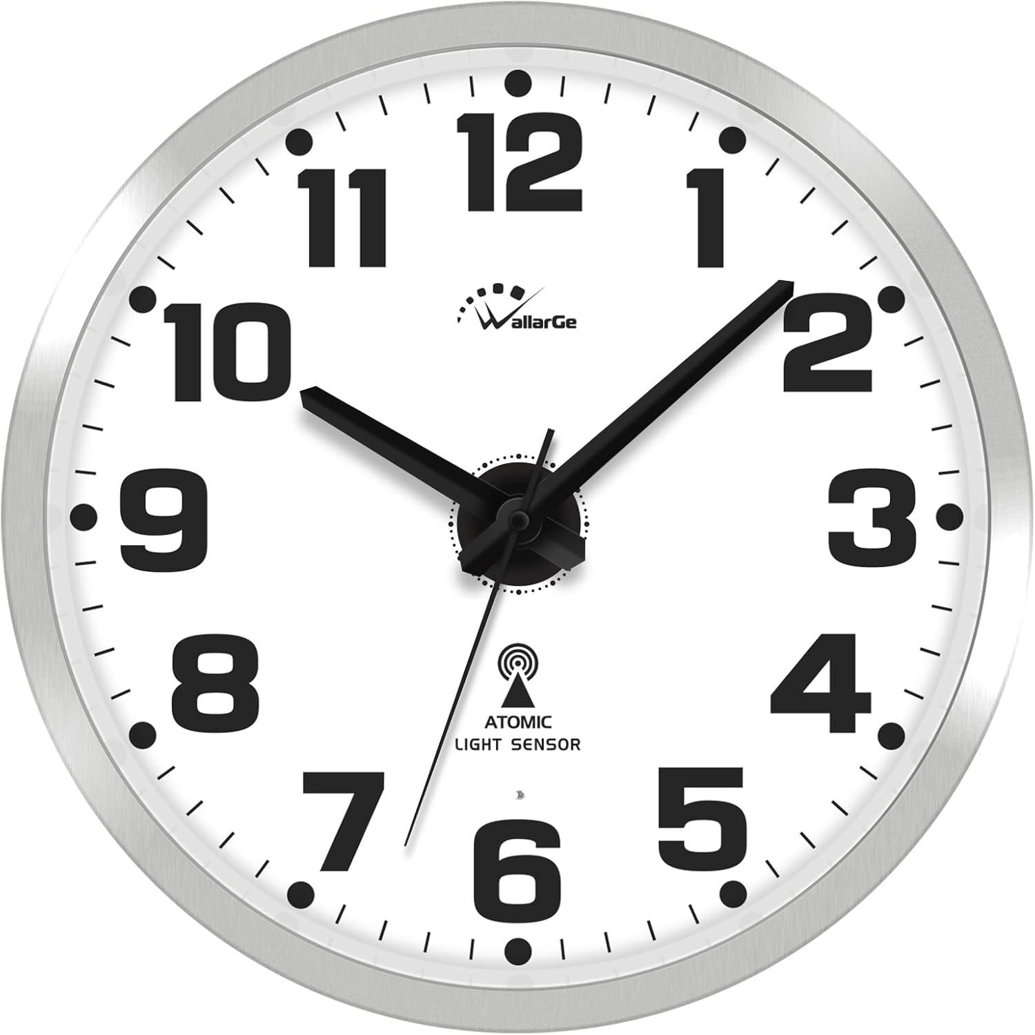 Silver 12-Inch Atomic Wall Clock with Night Light