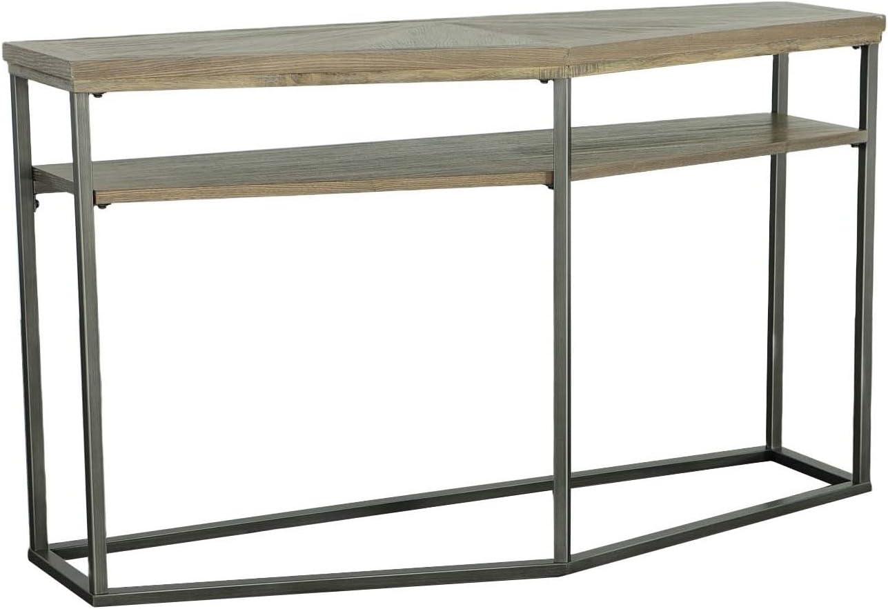 Transitional Ash Blonde & Dark Gray D-Shaped Sofa Table with Storage Shelf