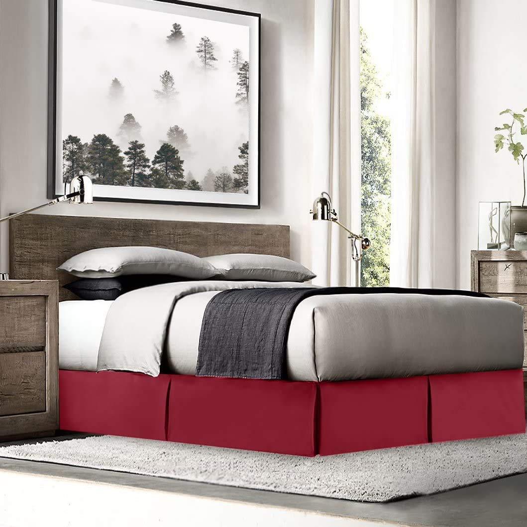 Clara Clark Pleated Bed Skirt - 14 inch Tailored Drop Luxury Double Brushed Microfiber Dust Ruffle - Includes 8 Pins, Queen Size, Burgundy
