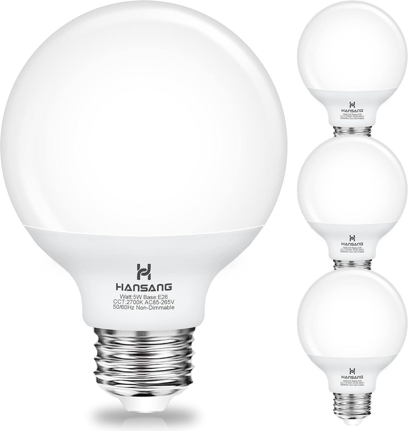 Hansang White G25 LED Globe Light Bulbs, 60W Equivalent