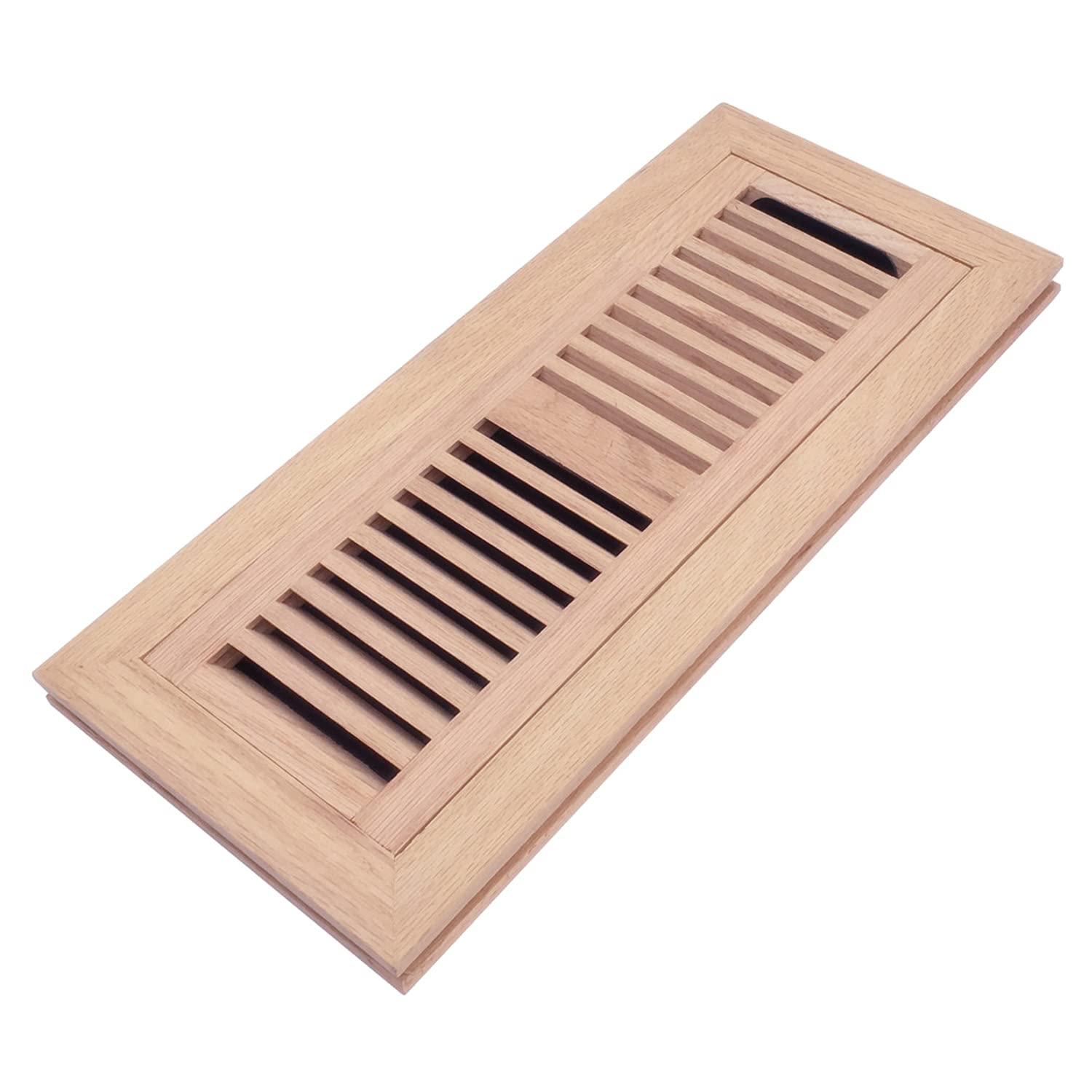 Razo Red Oak Wood Flush Mount Floor Register, 4x14 Inch with Damper, Unfinished