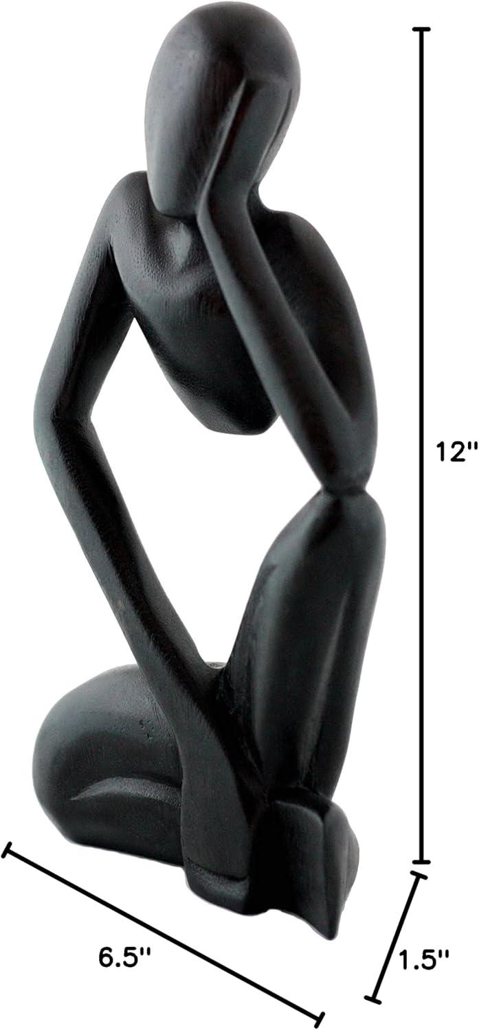G6 Collection 12" Wooden Handmade Abstract Sculpture Statue Handcrafted - Thinking Man - Gift Art Decorative Home Decor Figurine Accent Decoration Artwork Hand Carved (Black)