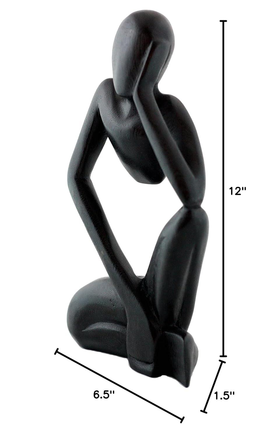 G6 Collection 12" Wooden Handmade Abstract Sculpture Statue Handcrafted - Thinking Man - Gift Art Decorative Home Decor Figurine Accent Decoration Artwork Hand Carved (Black)