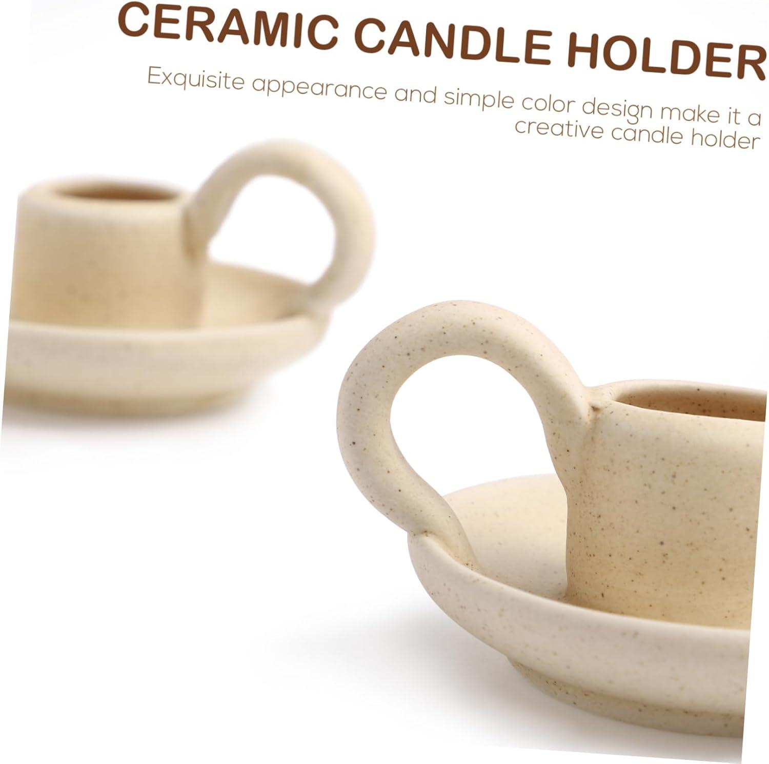 2Pcs Ceramic Candlestick Nordic Style Candleholder Desktop Candle Stand