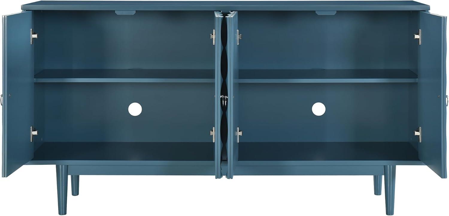 Navy Blue MDF 4-Door Sideboard with Convex Pattern and Silver Handles