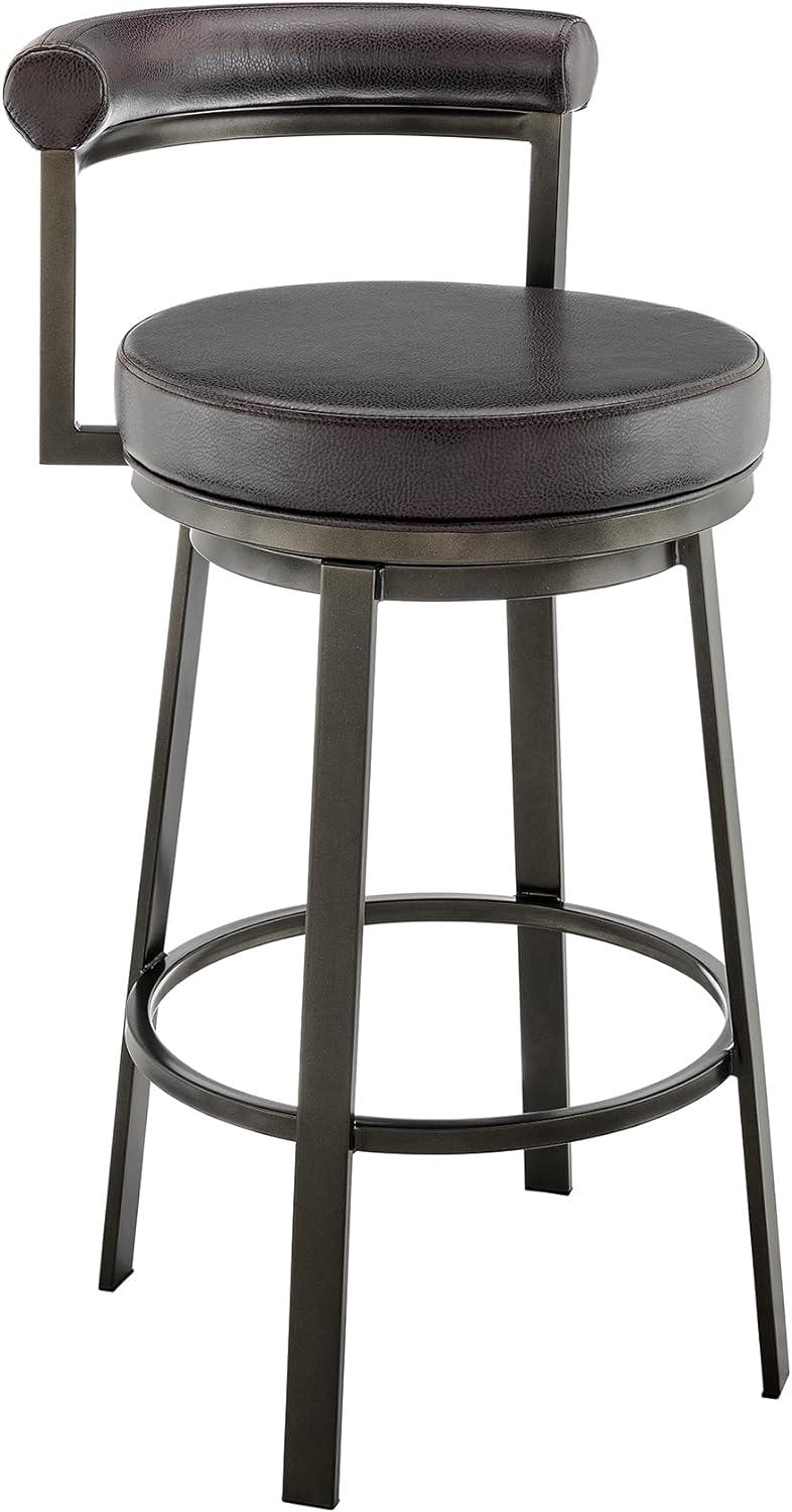 Adjustable Mocha Swivel Counter Stool in Brown Faux Leather