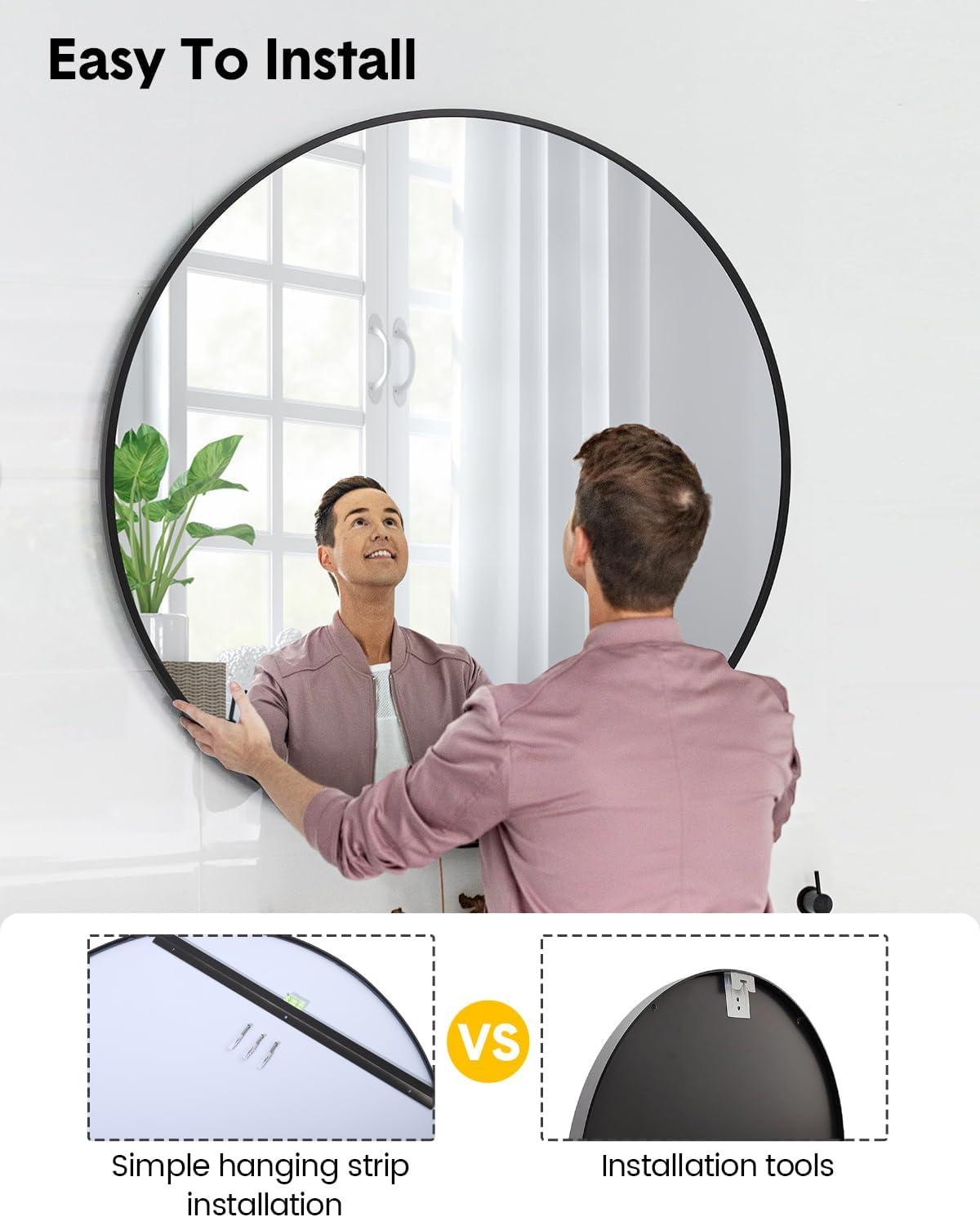 Kselythan Metal Framed Bathroom Mirror, Wall Mounted Bathroom Mirror Rounded Rectangle Vanity Mirrors for Over Sink Wall