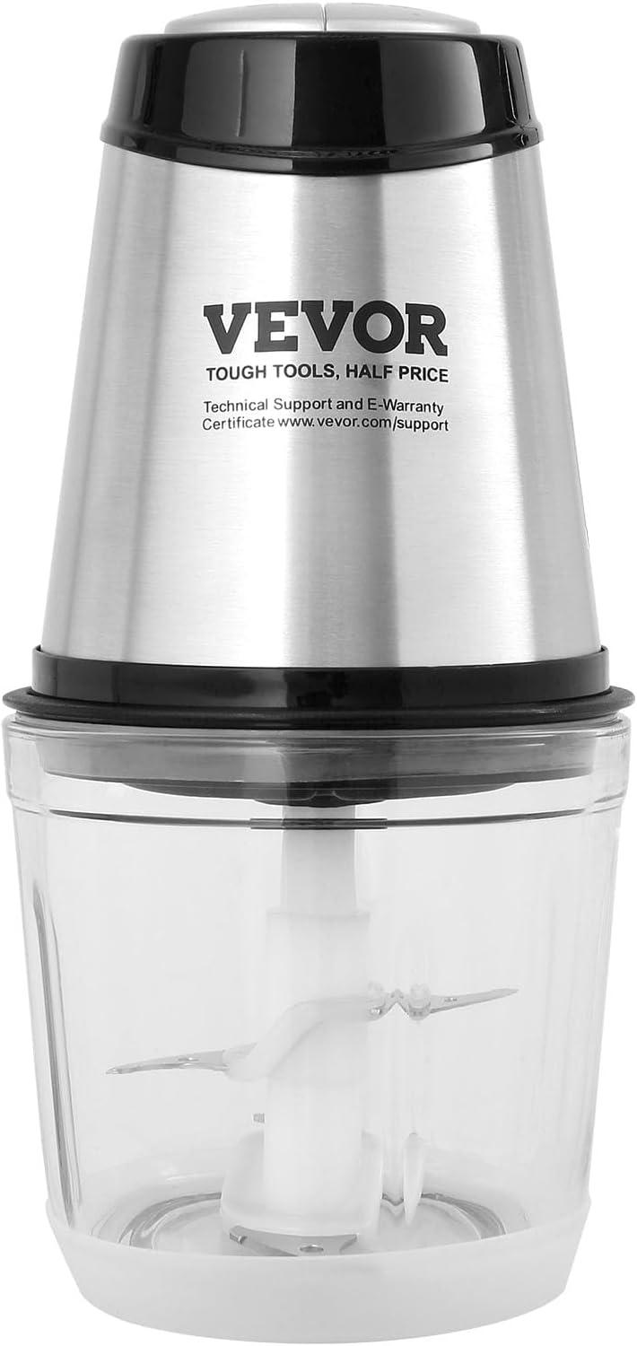 VEVOR Silver 2-Speed Stainless Steel Mini Food Processor