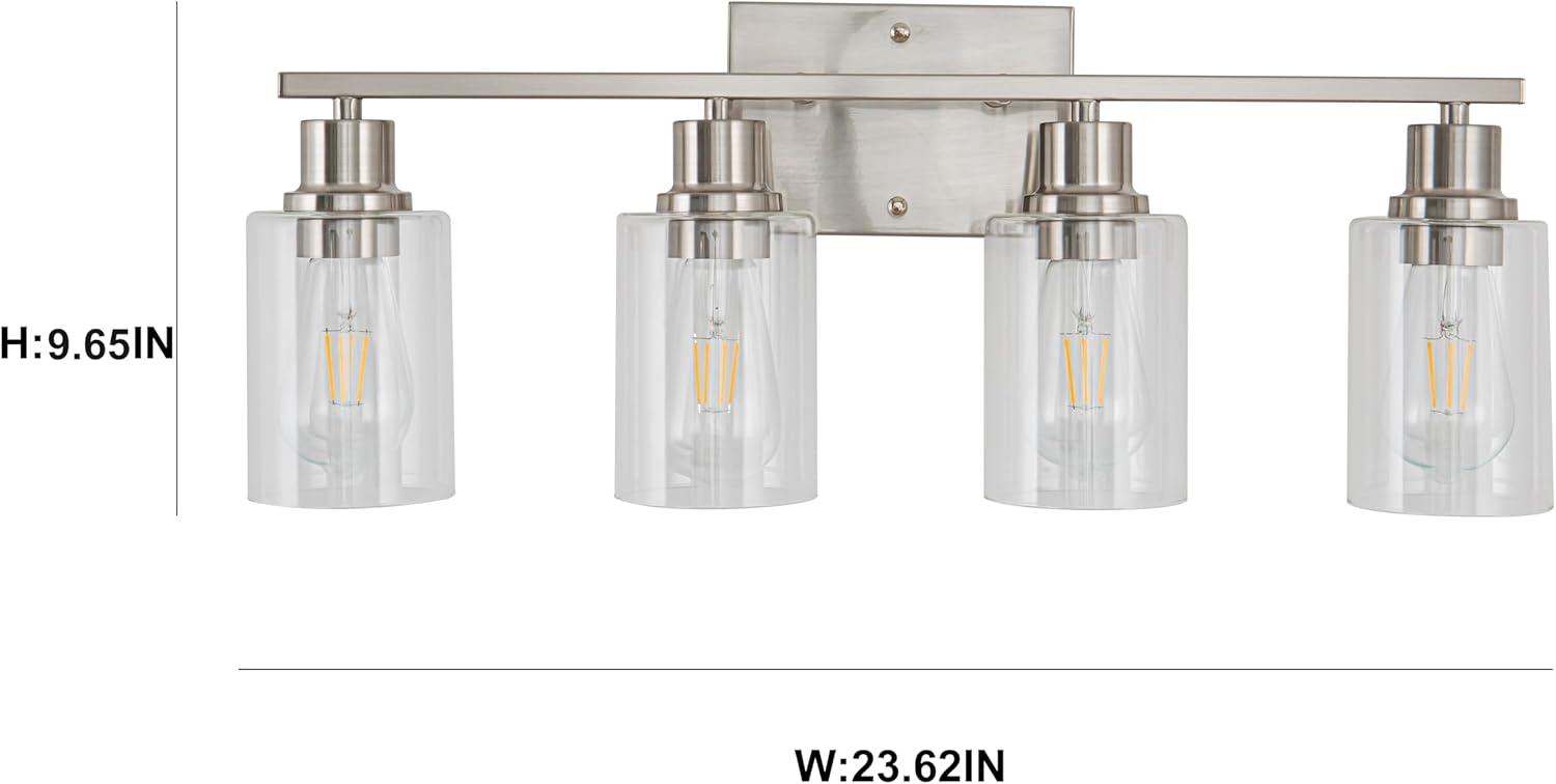 Brushed Nickel 4-Light Bathroom Vanity Fixture with Clear Glass Shades