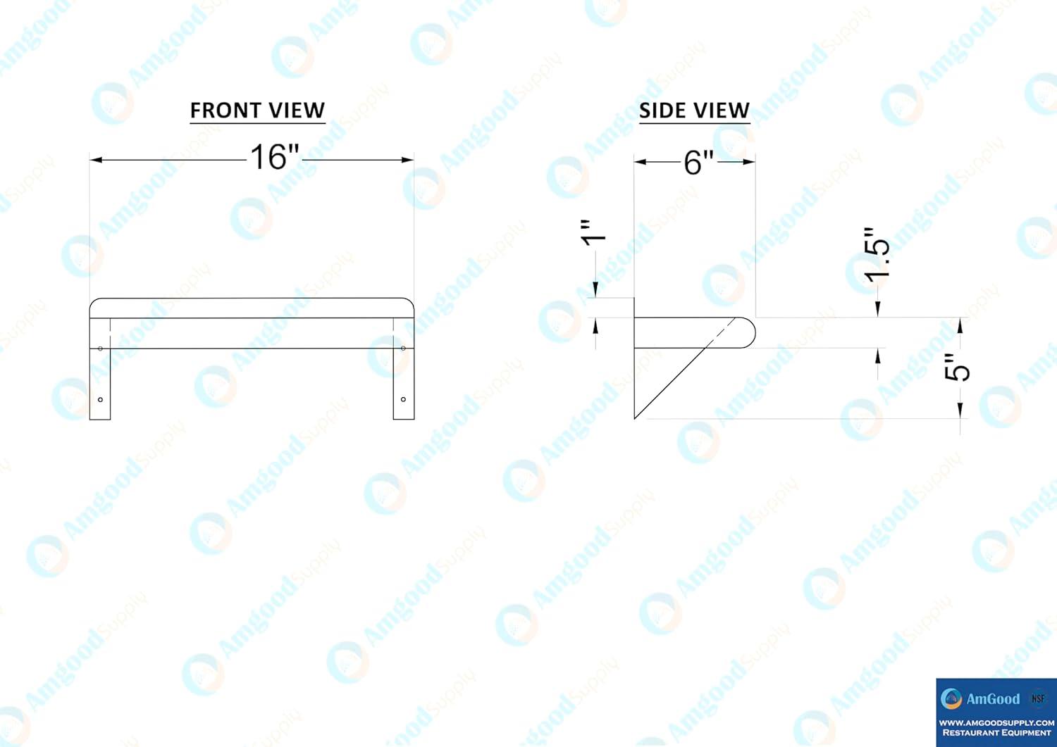 16" Stainless Steel Wall Shelf with Rounded Edge