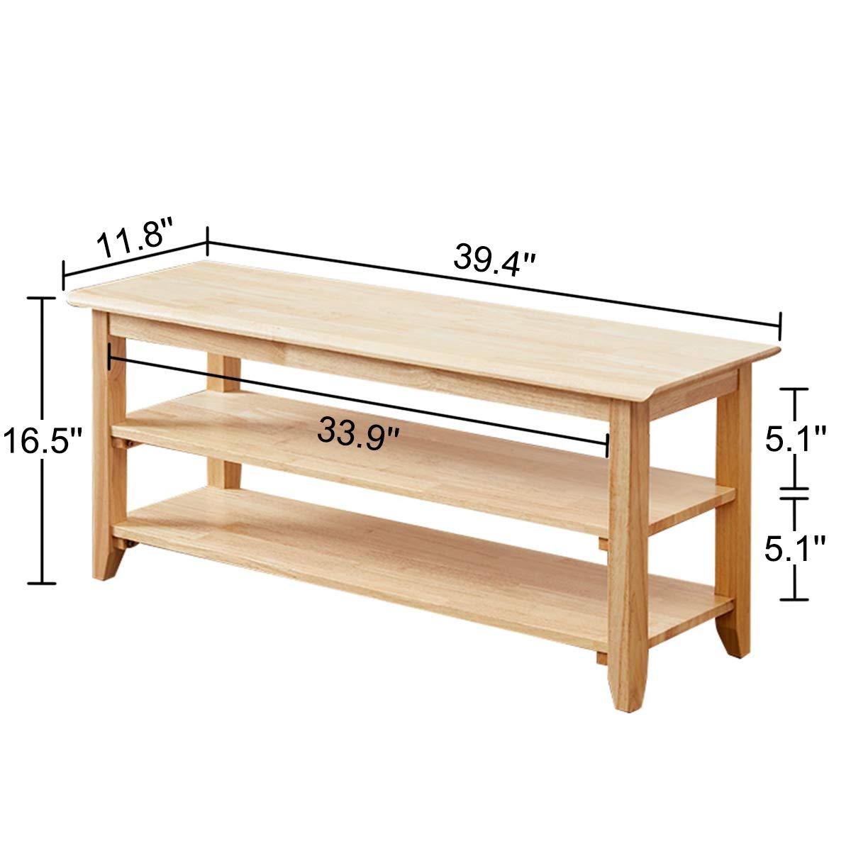 XKZG Storage Bench Wooden Shoe Bench Simple Style Wood Entryway Bench Shoe Rack (Natural,39.4")