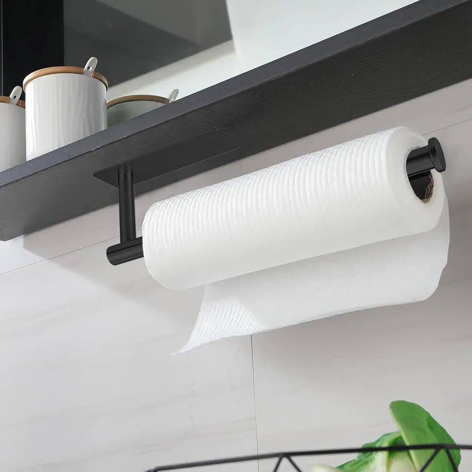 Paper Towel Holder - Under Cabinet Paper Towel Rack for Kitchen、Bathroom,SUS304 Stainless Steel(Matte Black)