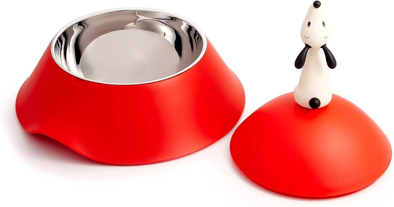 Red-Orange Stainless Steel Dog Bowl with Lid and Thermoplastic Resin