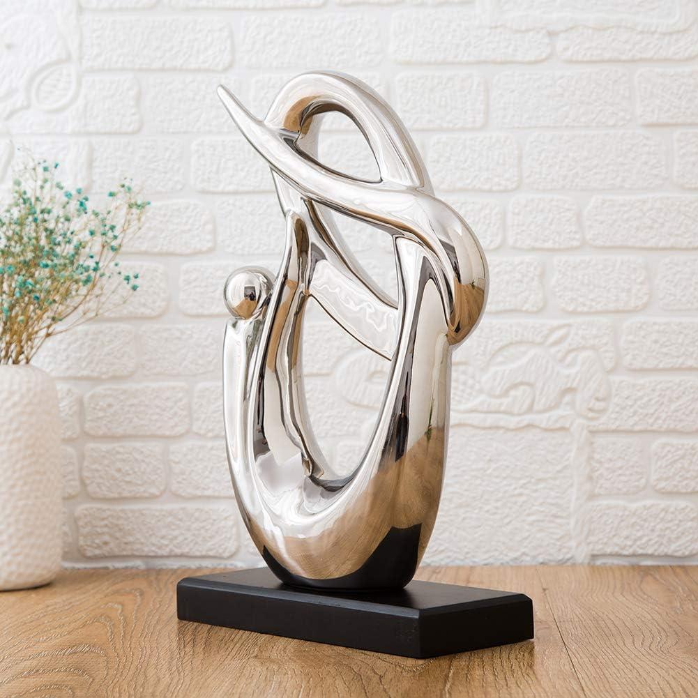 Silver Ceramic Abstract Sculpture with Black Base