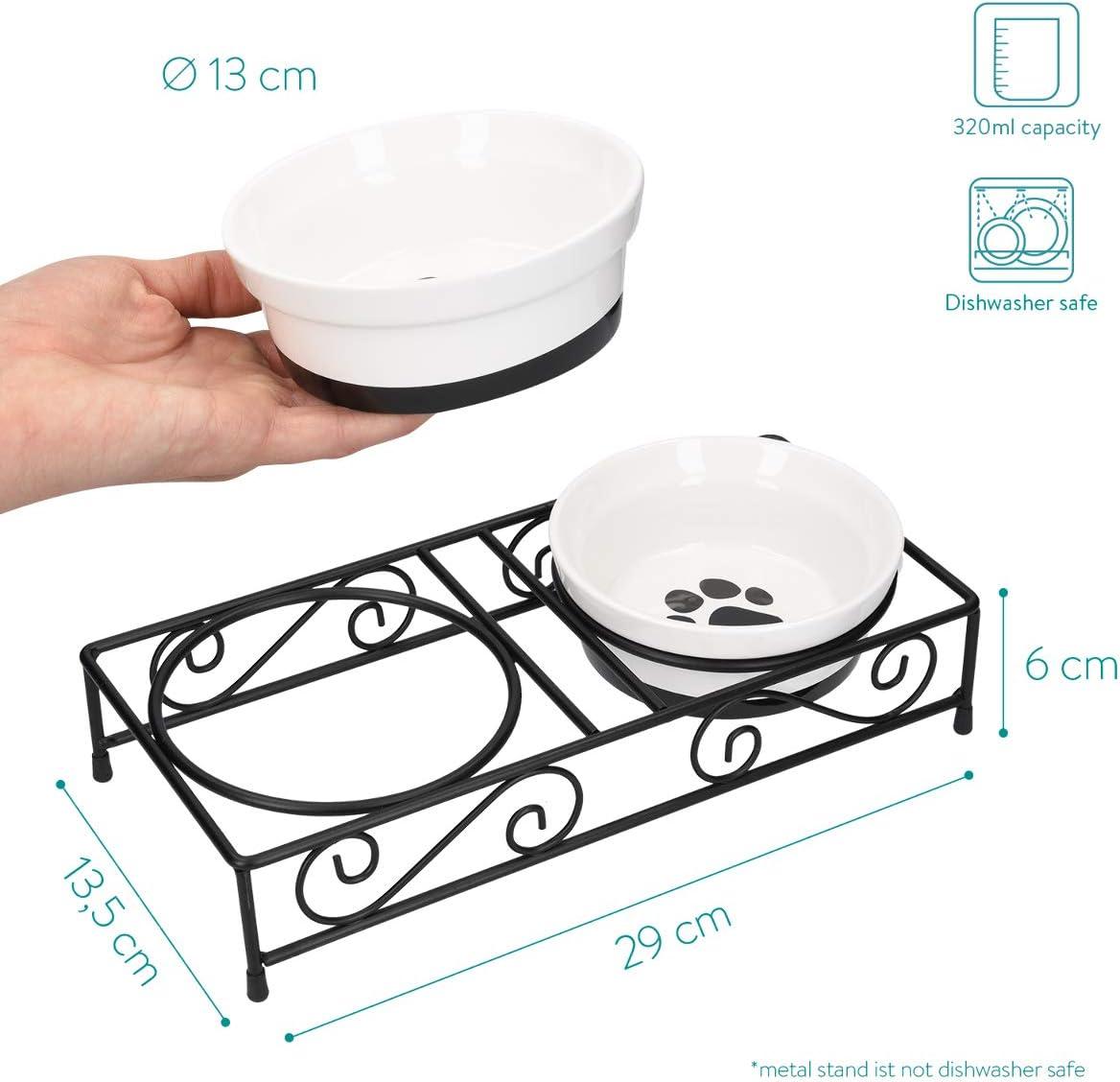 White Ceramic Pet Bowls with Black Metal Stand