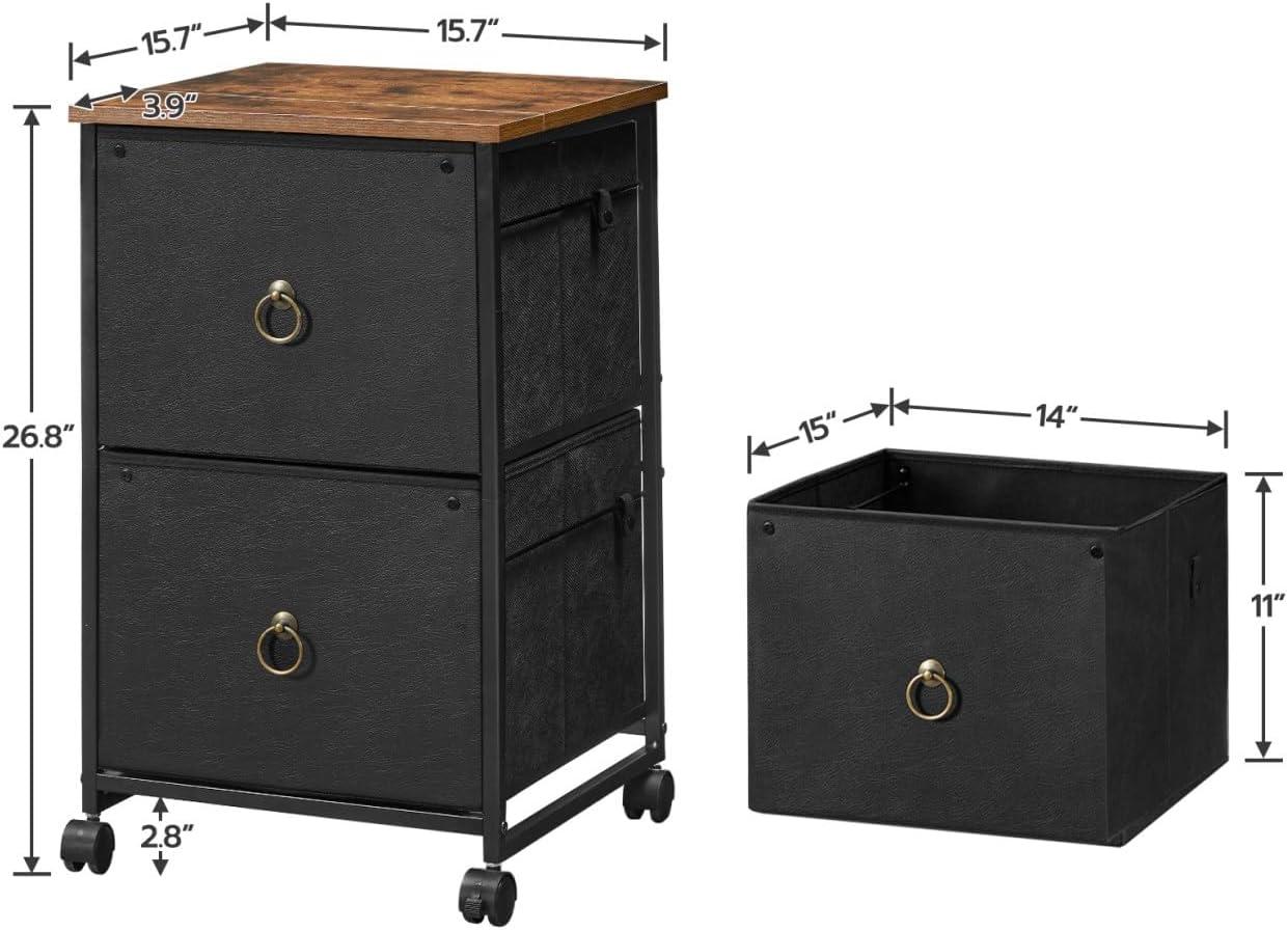 Black and Rustic Brown 2-Drawer Mobile File Cabinet with Lock