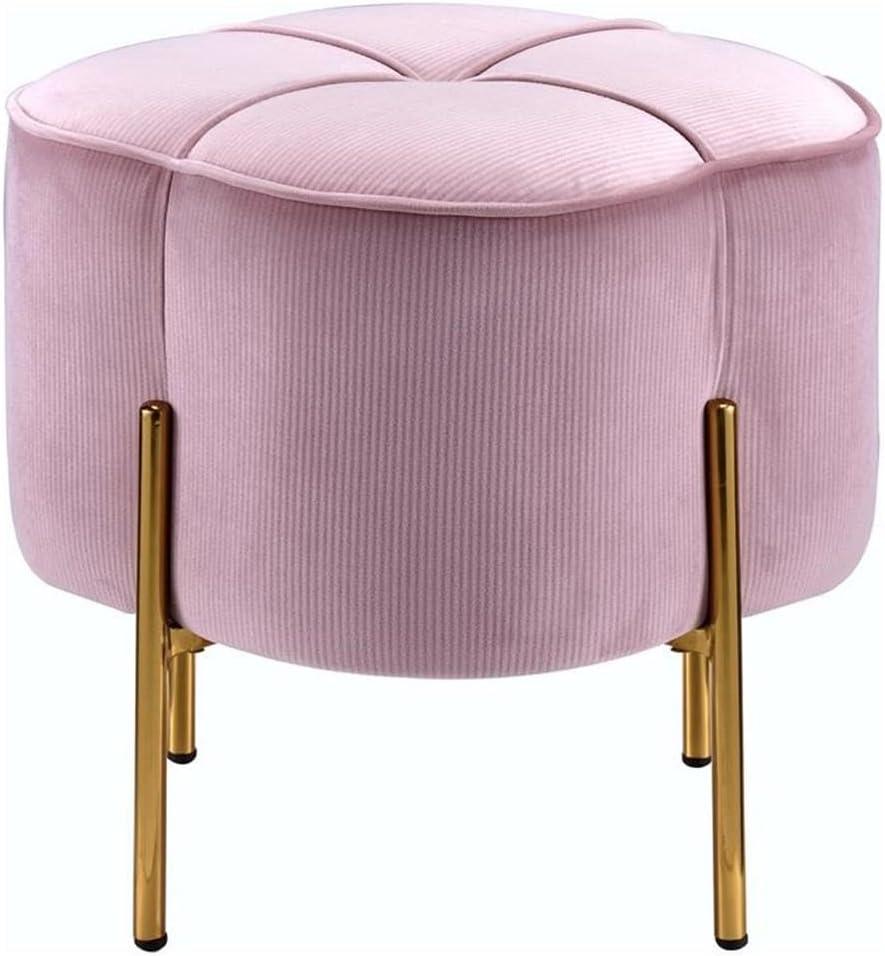 17" Bergia Velvet Ottoman Blush Pink - Acme Furniture: Gold Metal Leg, Ribbed Upholstery, No Assembly Required