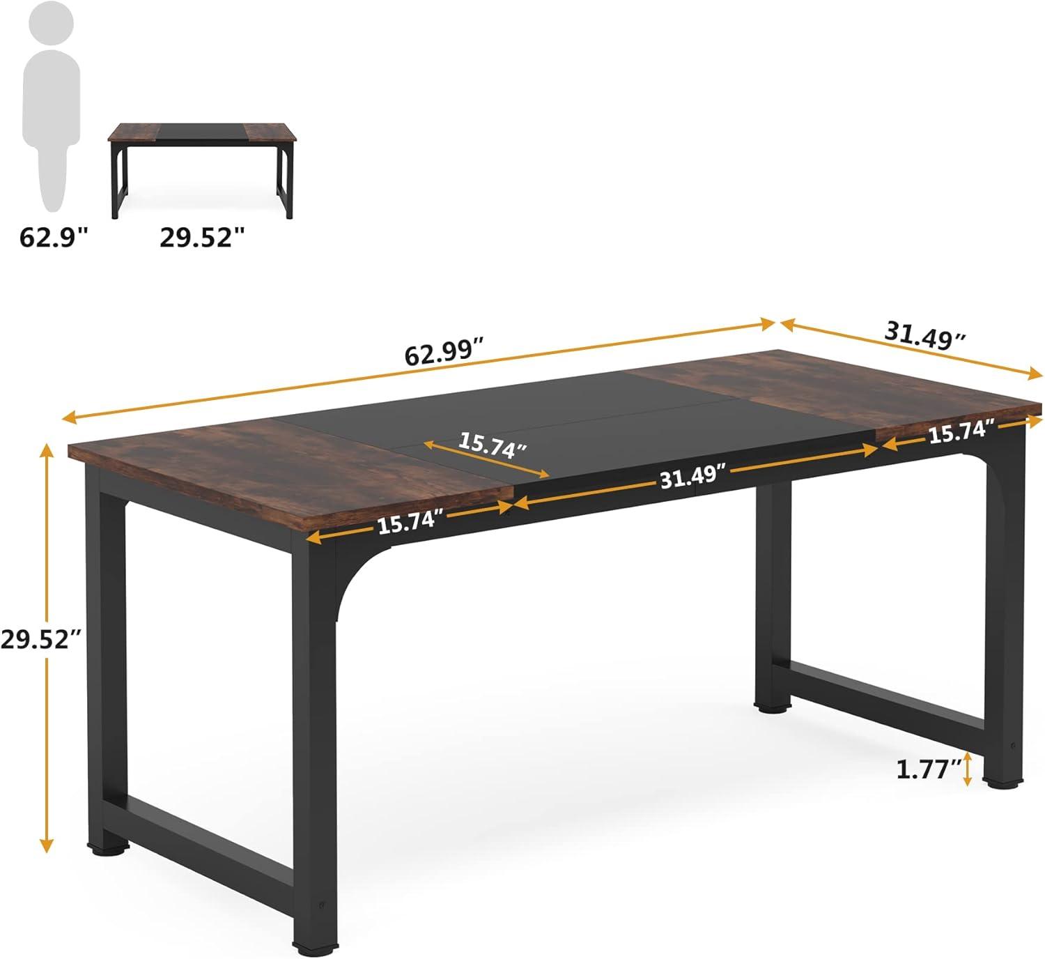 Rustic Brown and Black Engineered Wood Conference Table with Metal Frame