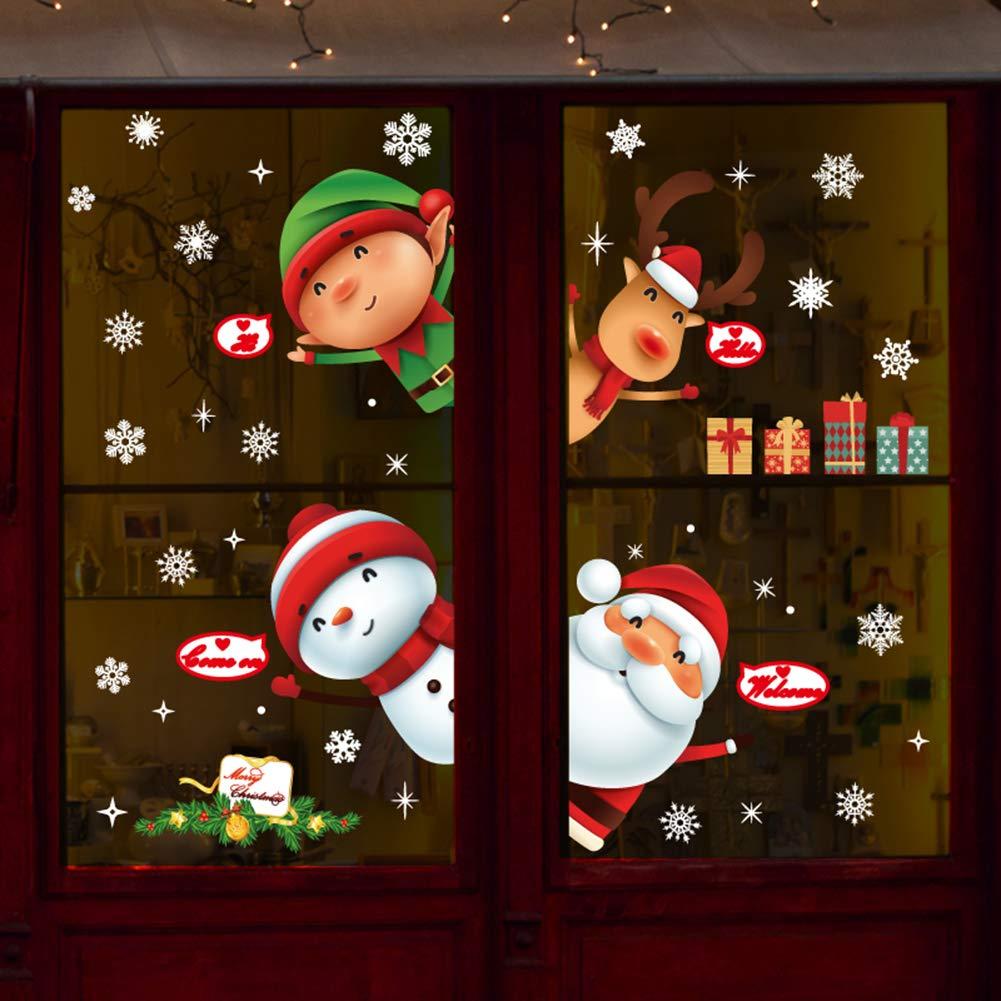 Christmas Windows Static Stickers Clings Santa Claus Snowman Deer Snowflake Removable Vinyl Christmas Tree Diy Wall Window Door Mural Decal Sticker Fo