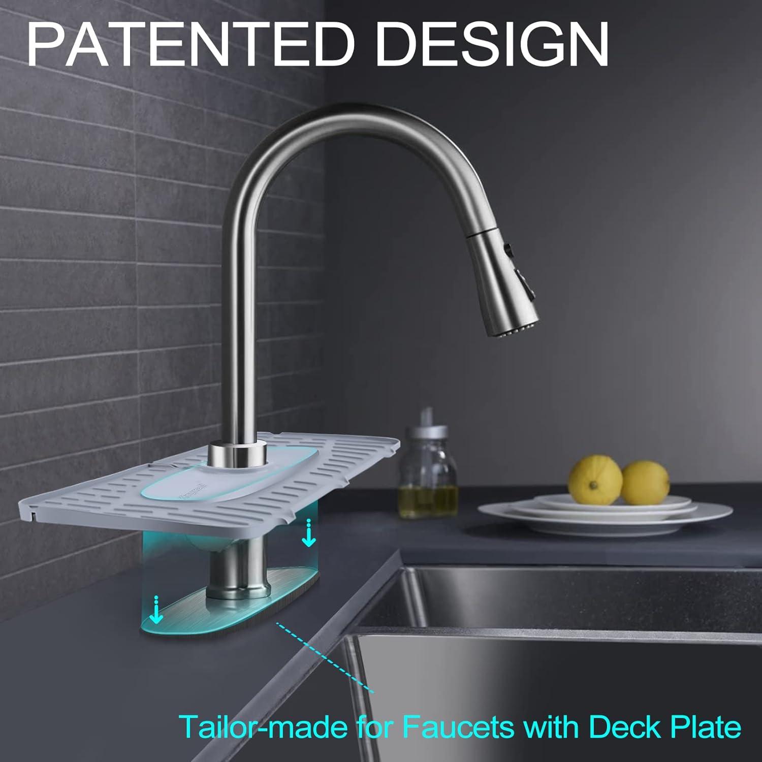 Kingmall Silicone Faucet Mat, Kitchen Faucet Mat for Drip Catcher, 100% Food Grade Silicone, Black, Deck Mount, Single Hole, Reusable, for Faucets with 1cm(0.4 Inch) Deck Plate