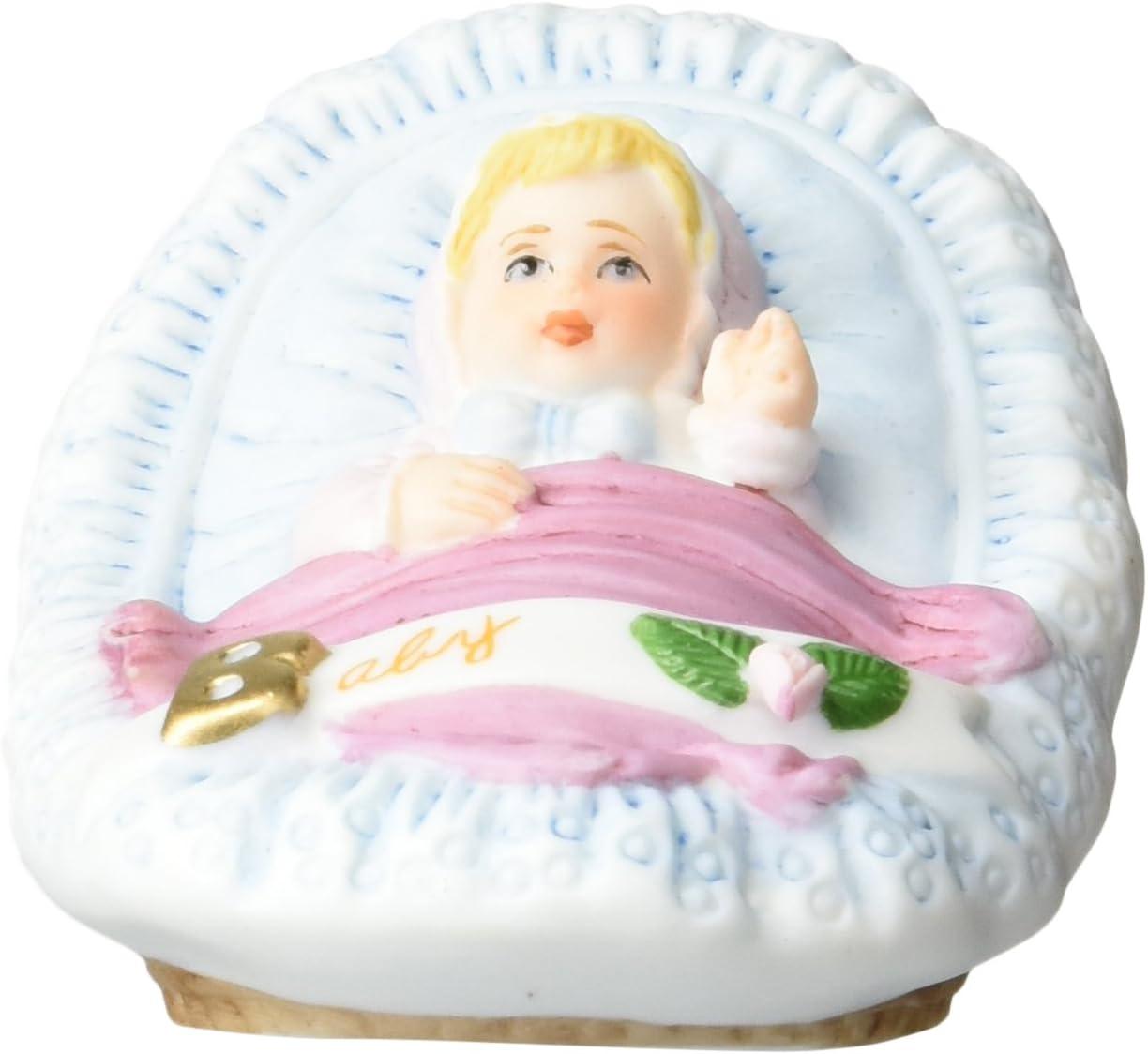 Blonde Newborn Baby in Cradle Porcelain Figurine