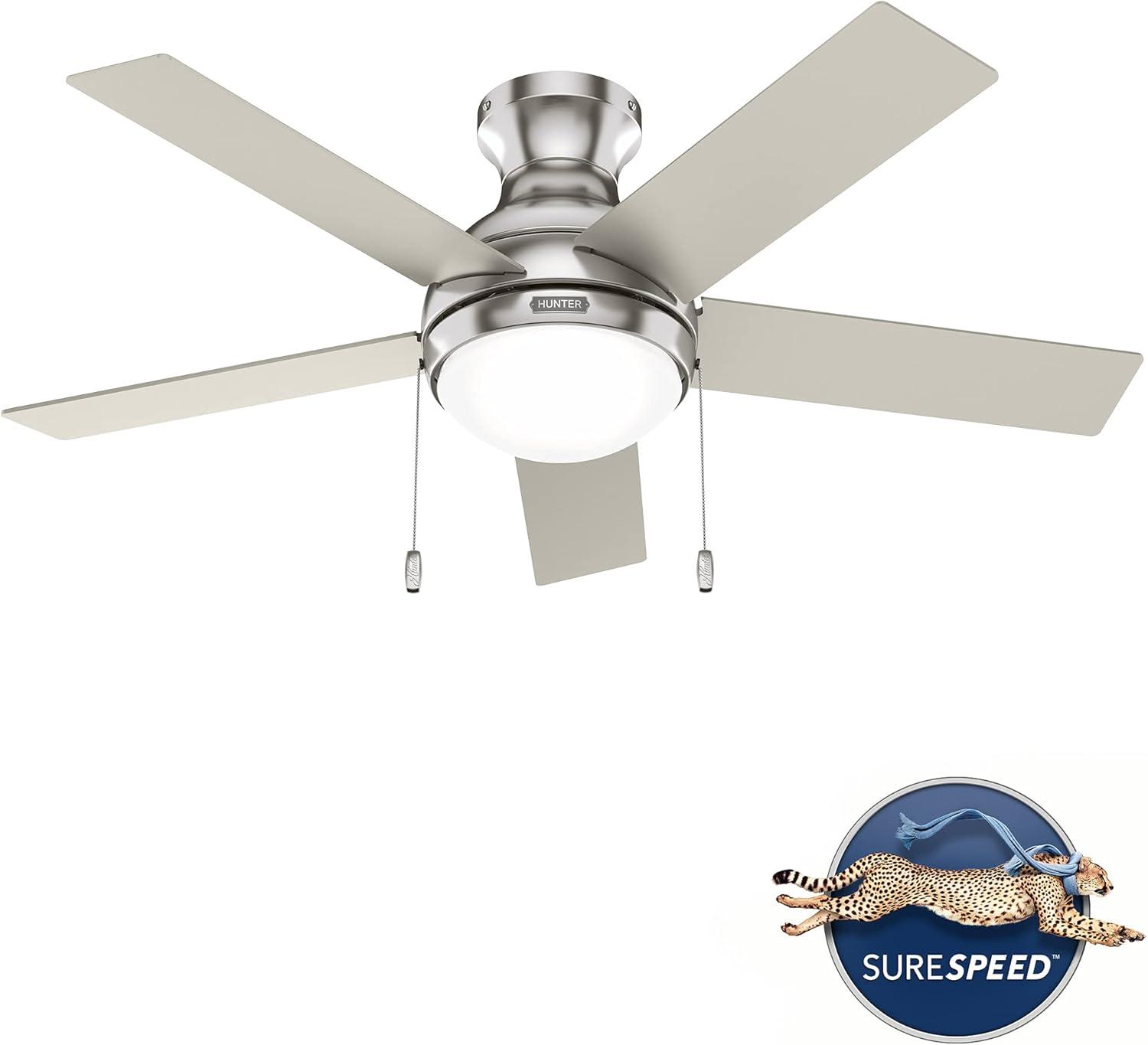 44" Aren 5 - Blade Flush Mount Ceiling Fan with Pull Chain and Light Kit Included