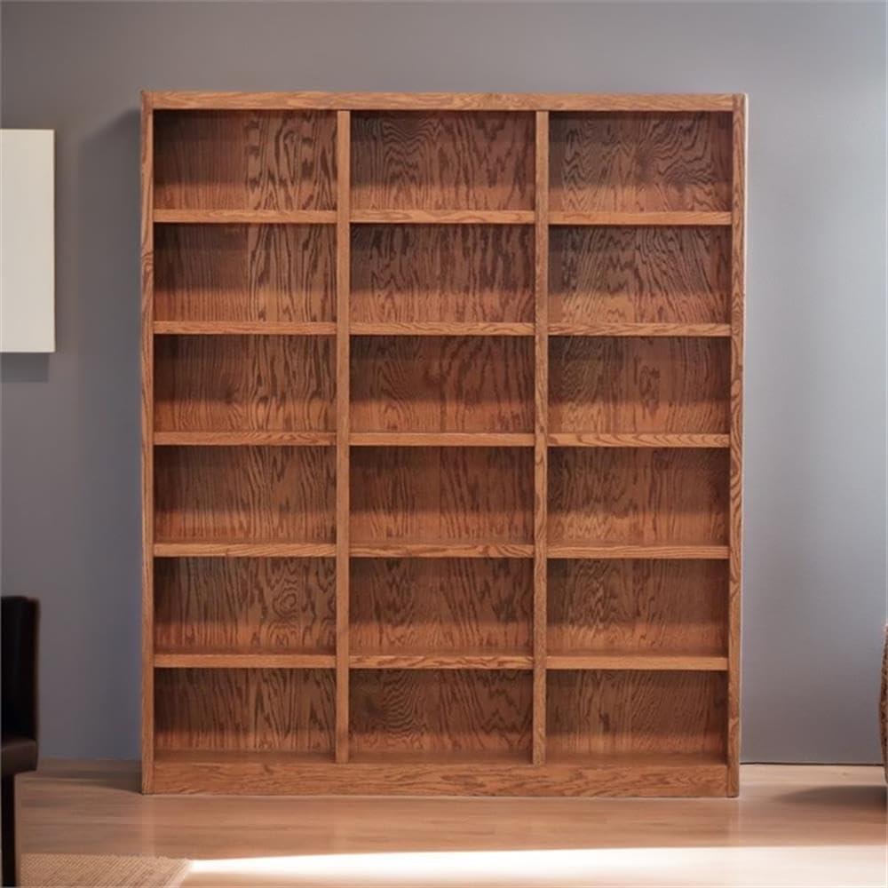 Bowery Hill Traditional 84" Tall 18-Shelf Triple Wide Wood Bookcase in Dry Oak