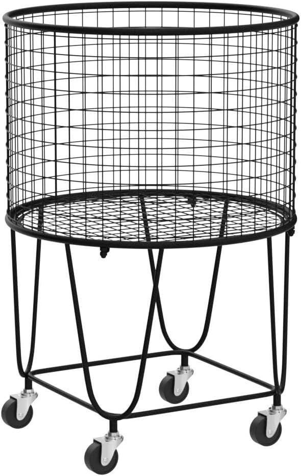 Black Metal Rolling Mesh Storage Basket with Wheels