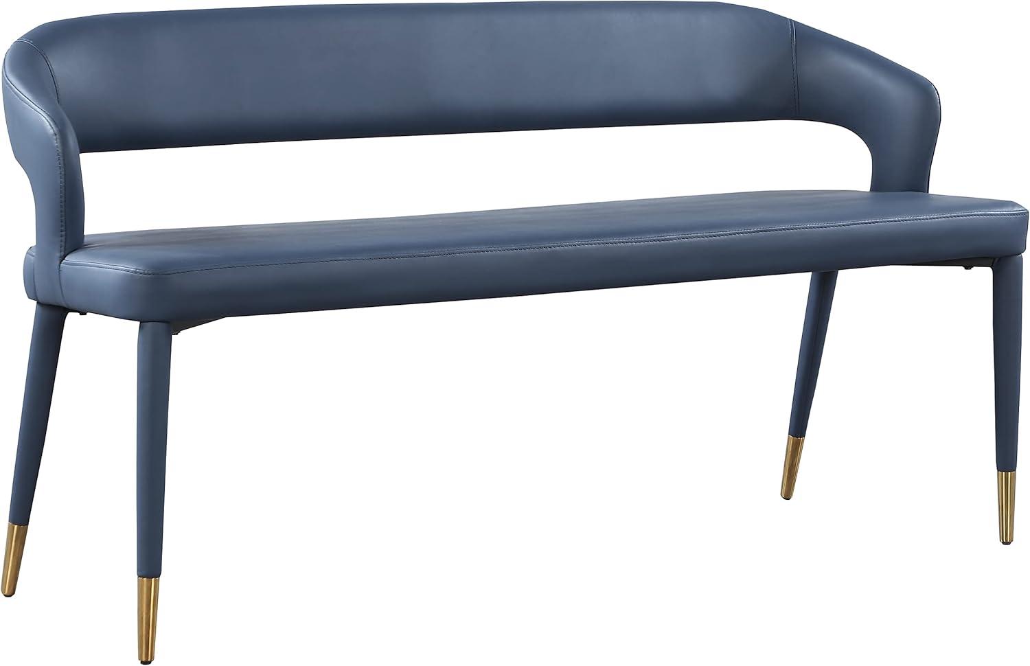 Destiny Navy Vegan Leather Bench with Gold-Tipped Legs