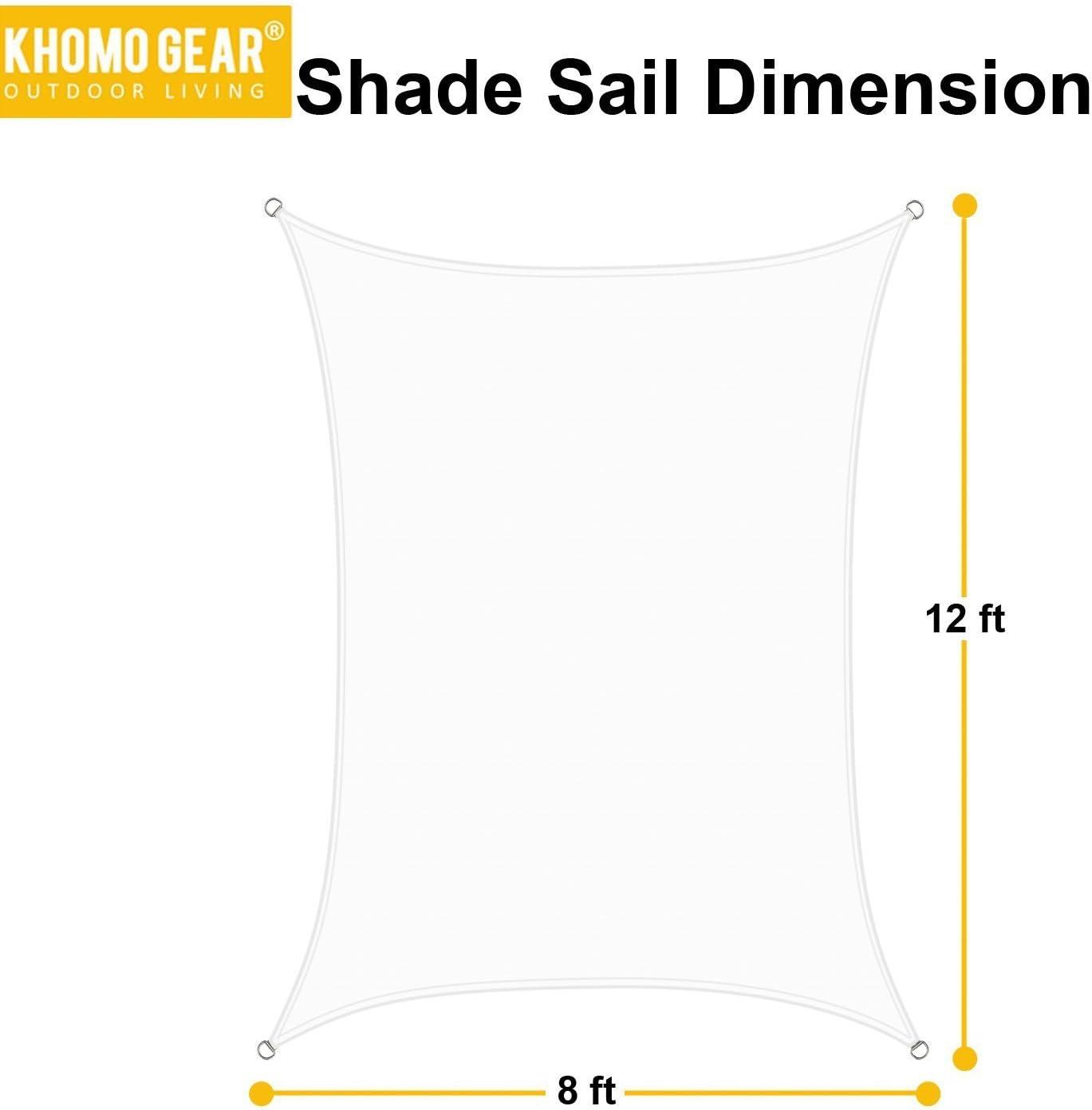 Khomo Gear 8 x 12 Ft White Rectangle Shade Sail, UV Resistant