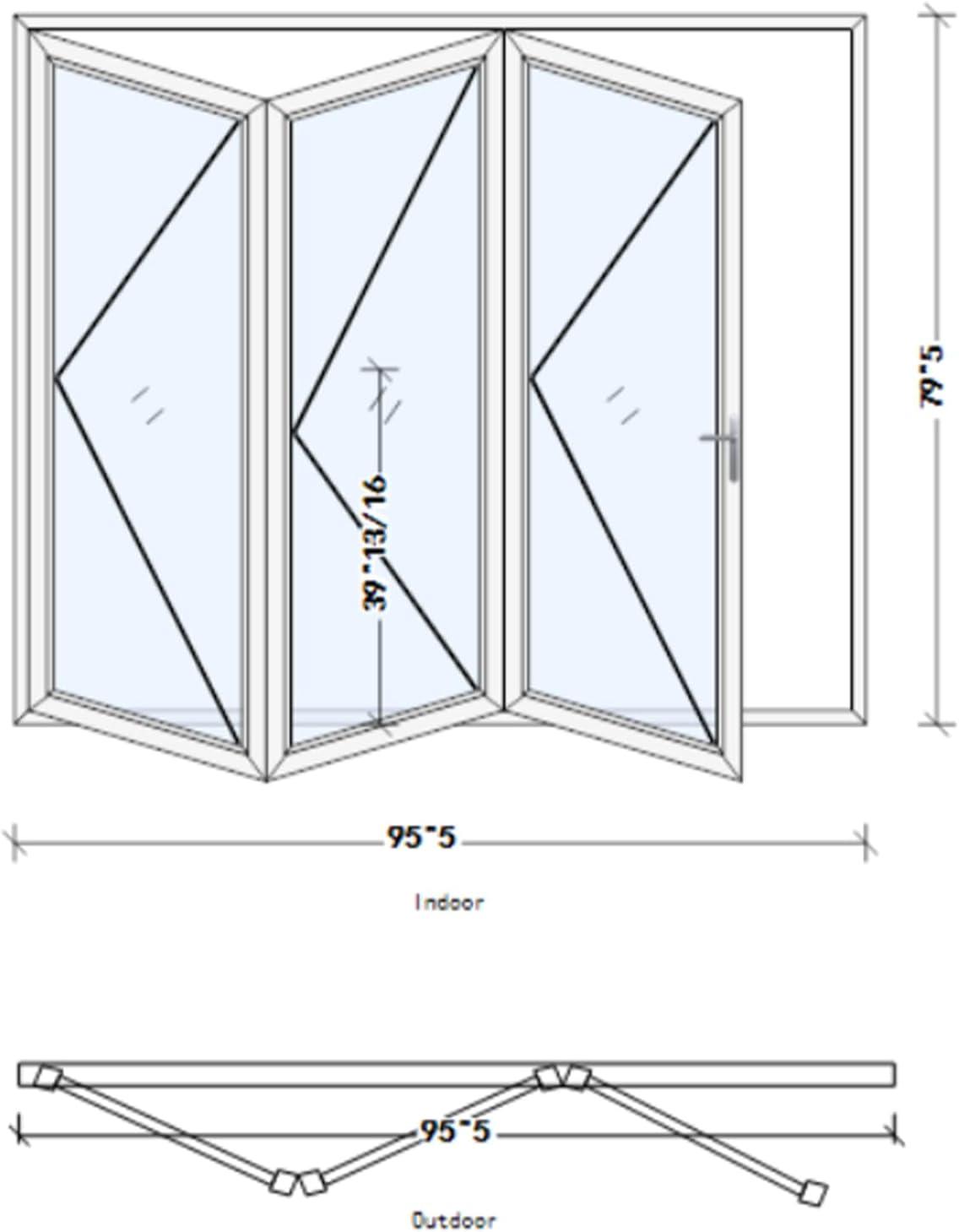 KaMic 96" x 80" 3 Panels Aluminum Folding Doors In White, Folded Out From Right To Left