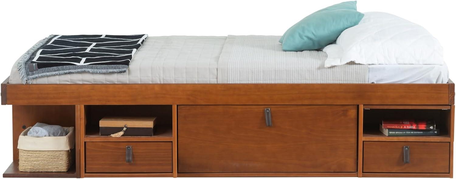 Memomad Bali Storage Platform Sturdy Modern Bed Frame with Drawers & More (Full Size, Caramel Brown Wood)