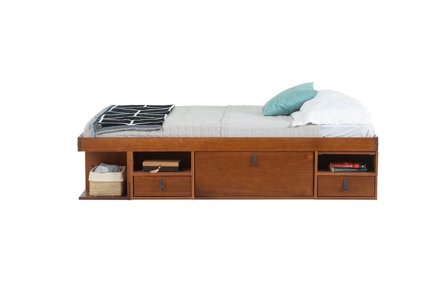Memomad Bali Storage Platform Sturdy Modern Bed Frame with Drawers & More (Full Size, Caramel Brown Wood)