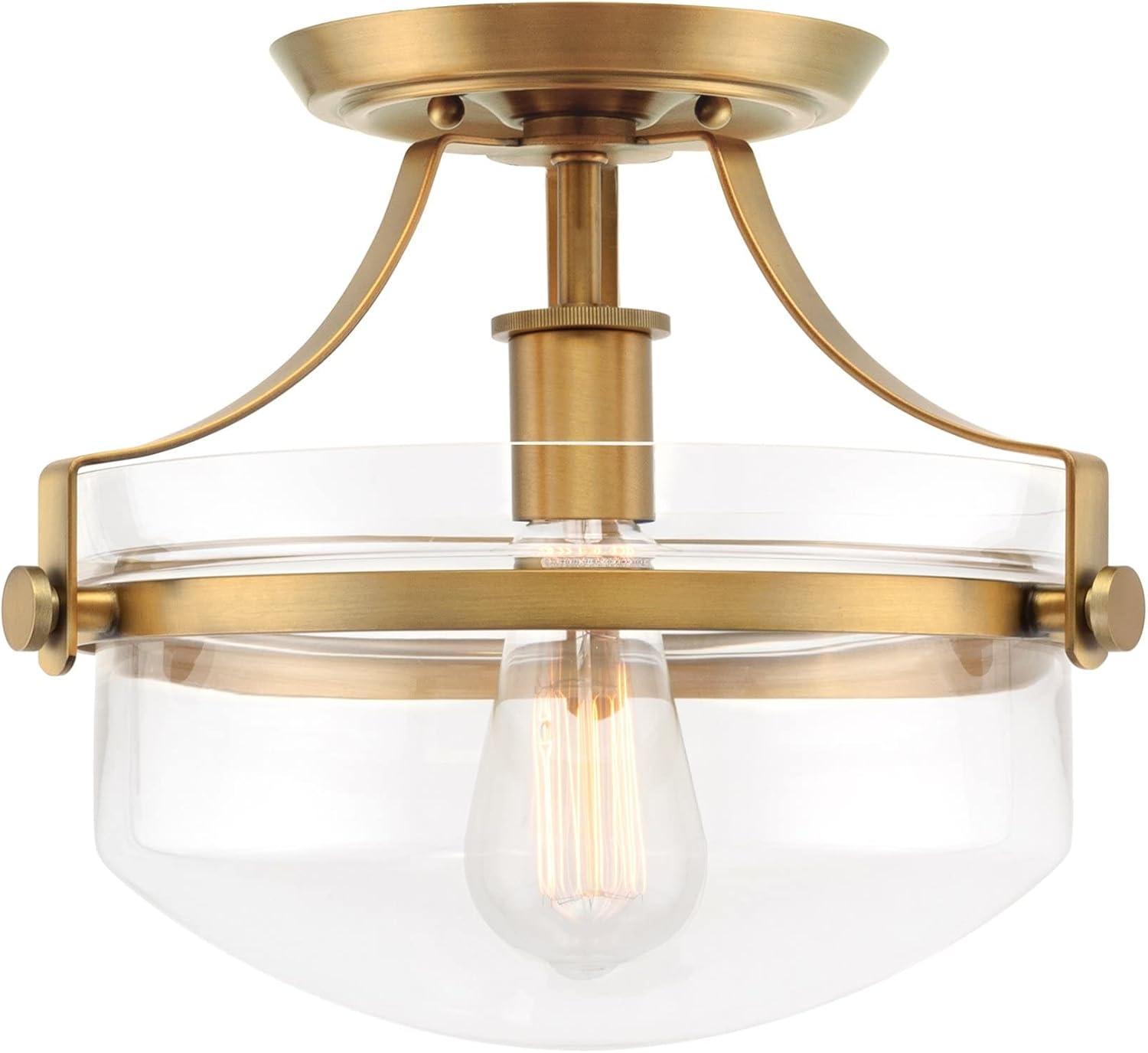 Elegant Warm Brass 12" Flush Mount Ceiling Light with Clear Glass Bowl