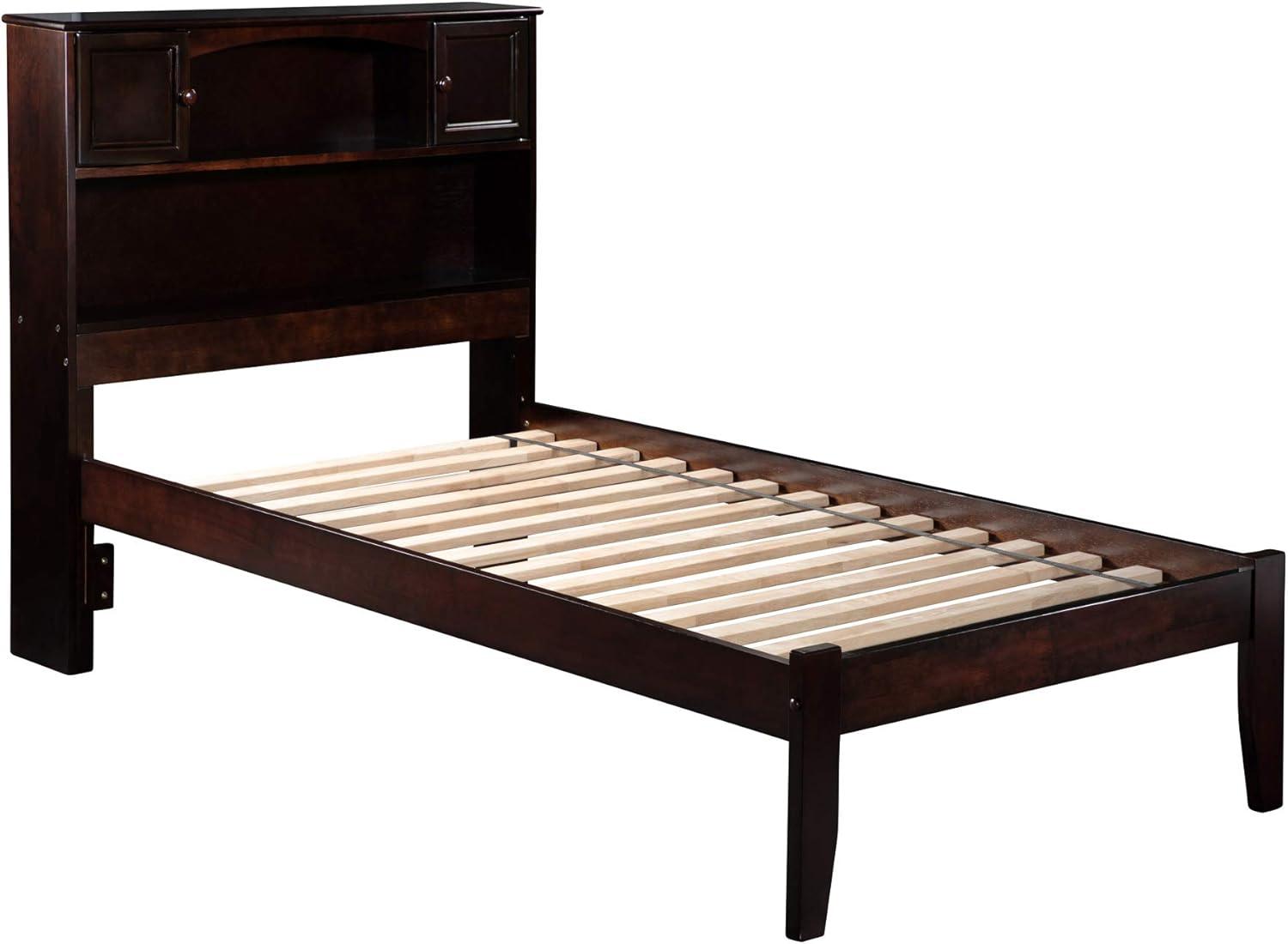 Espresso Twin XL Wood Platform Bed with Bookcase Headboard