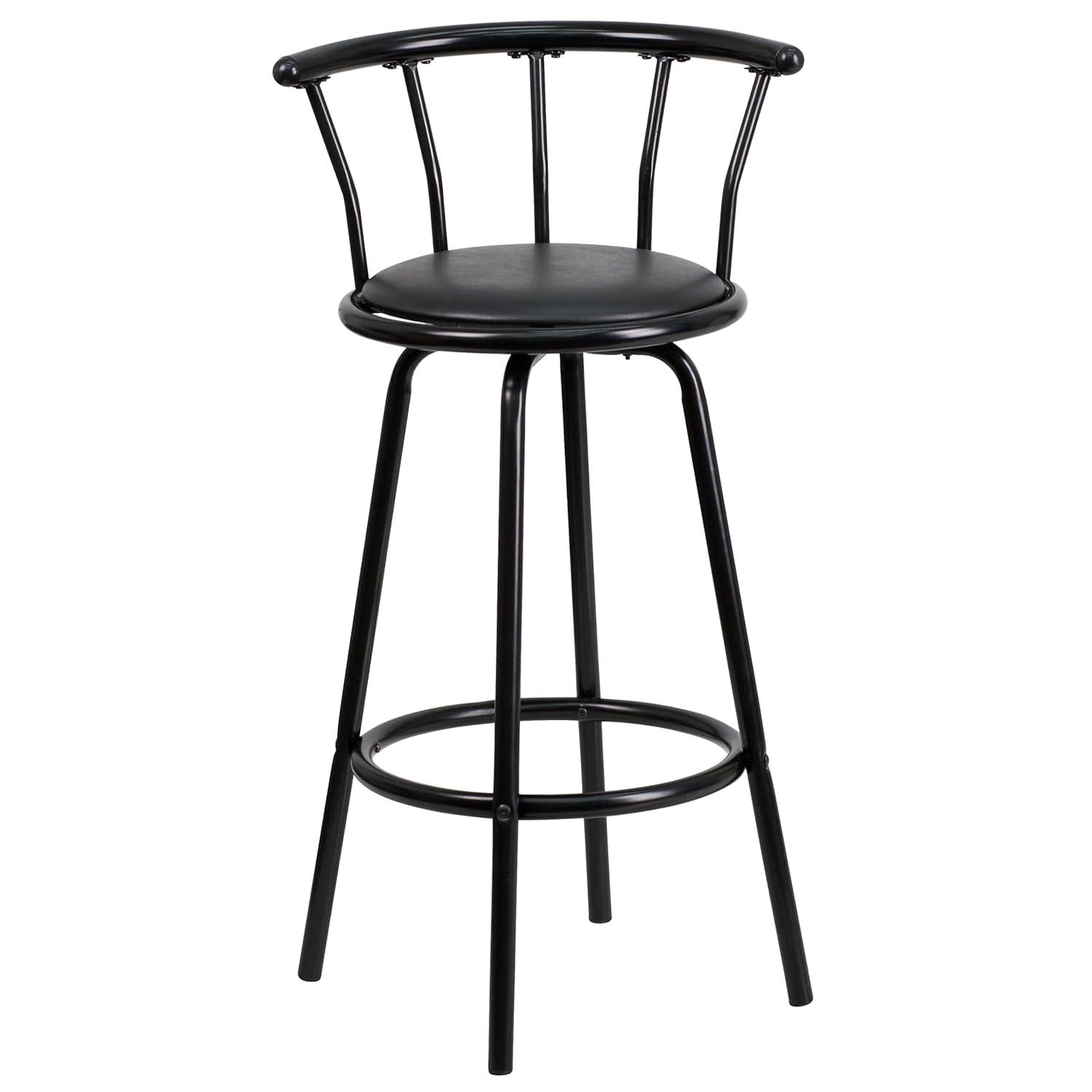 Flash Furniture Crown Back Black Metal Barstool with Black Vinyl Swivel Seat