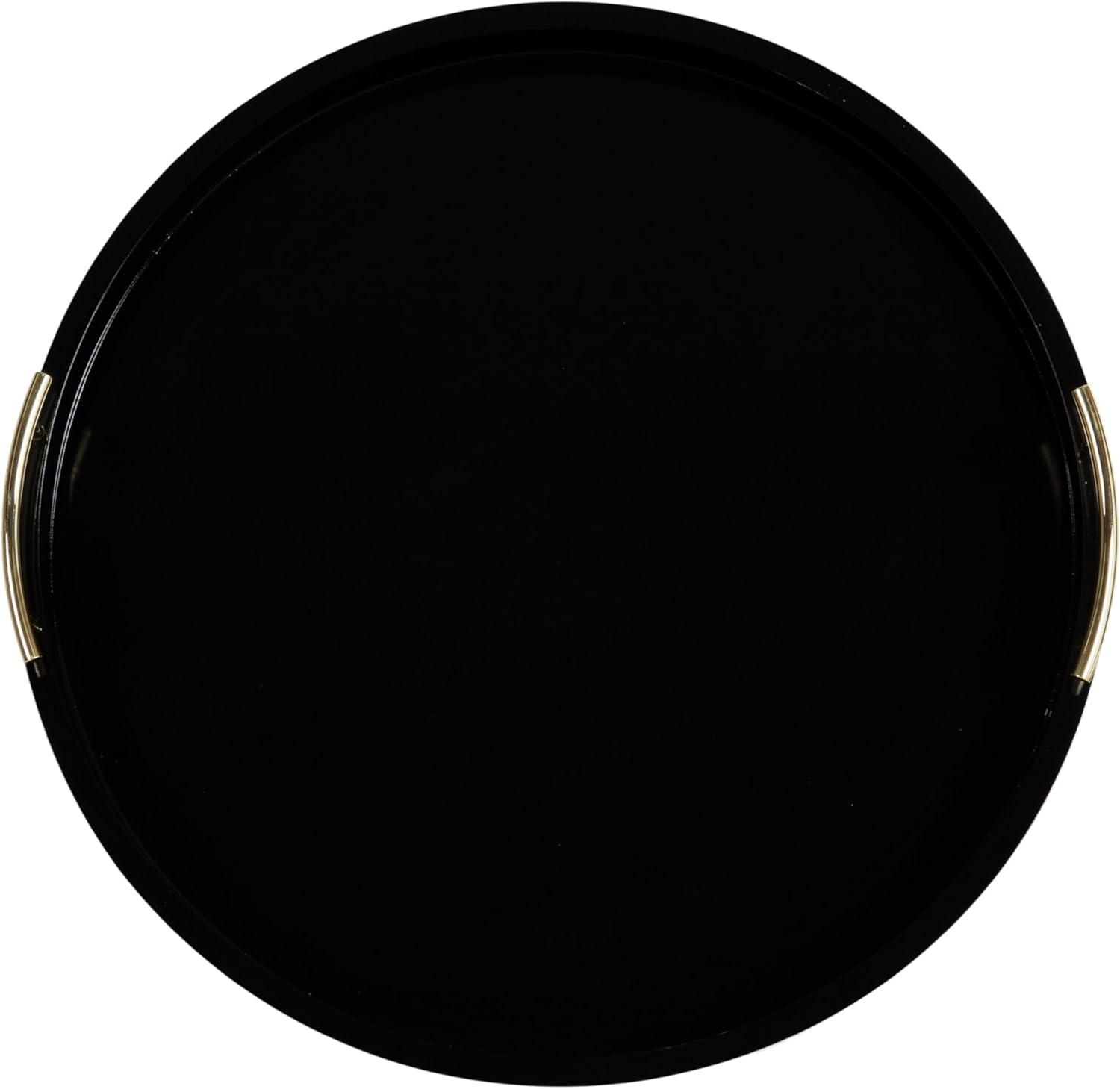 Kate and Laurel Lipton Round Decorative Tray with Metal Handles, 22" Diameter, Black