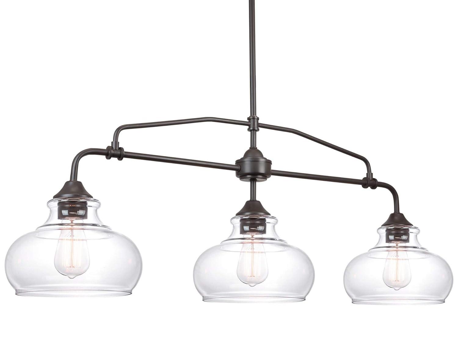 Harlow 38" Oil-Rubbed Bronze Modern Industrial Farmhouse Kitchen Island Light with Clear Glass Shades