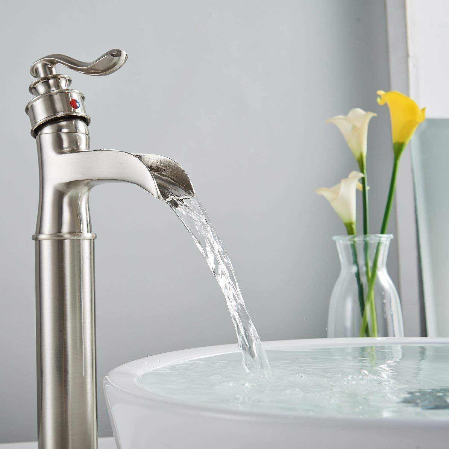 Brushed Nickel Single Handle Waterfall Vessel Sink Faucet