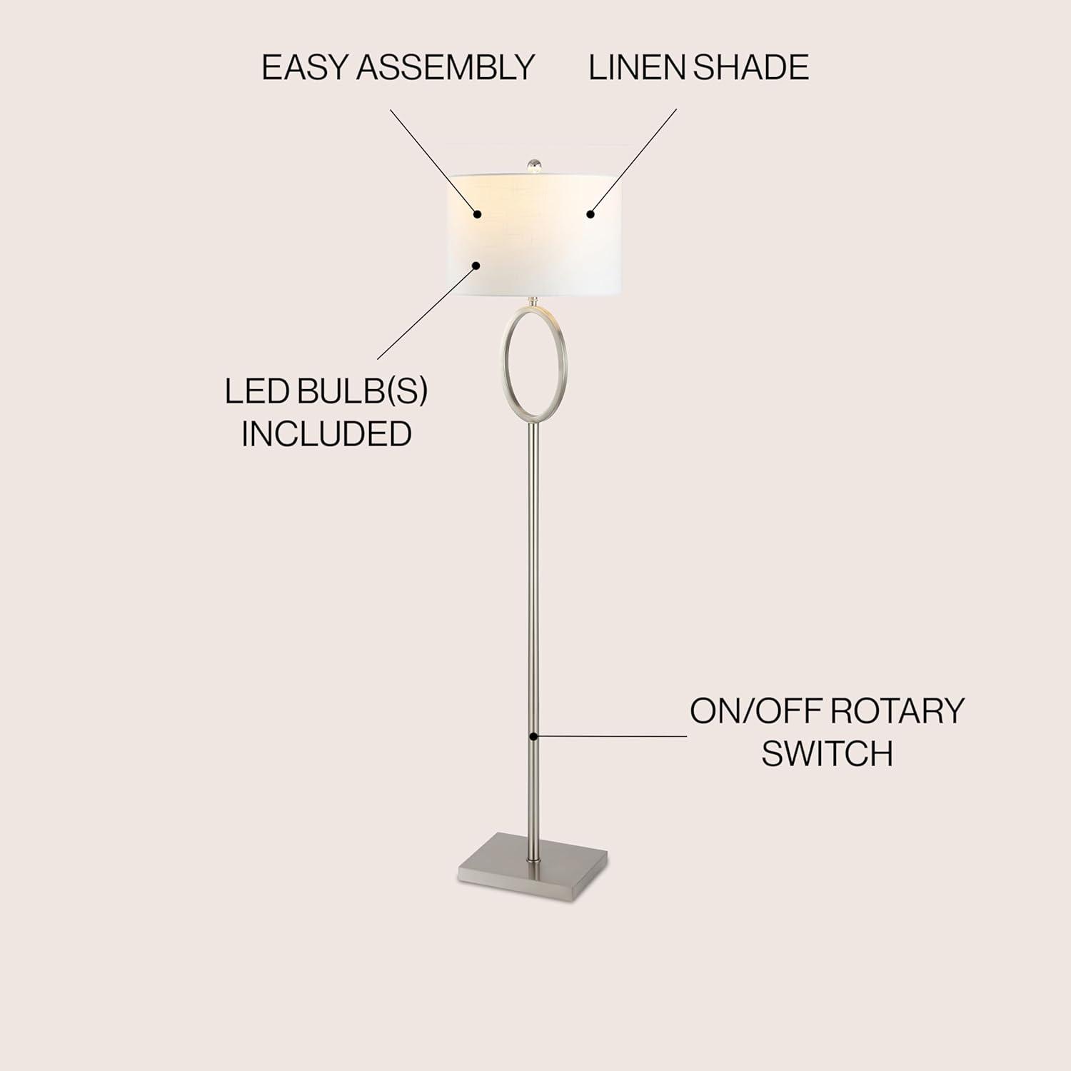 April 61" Metal Modern Contemporary LED Floor Lamp, Nickel