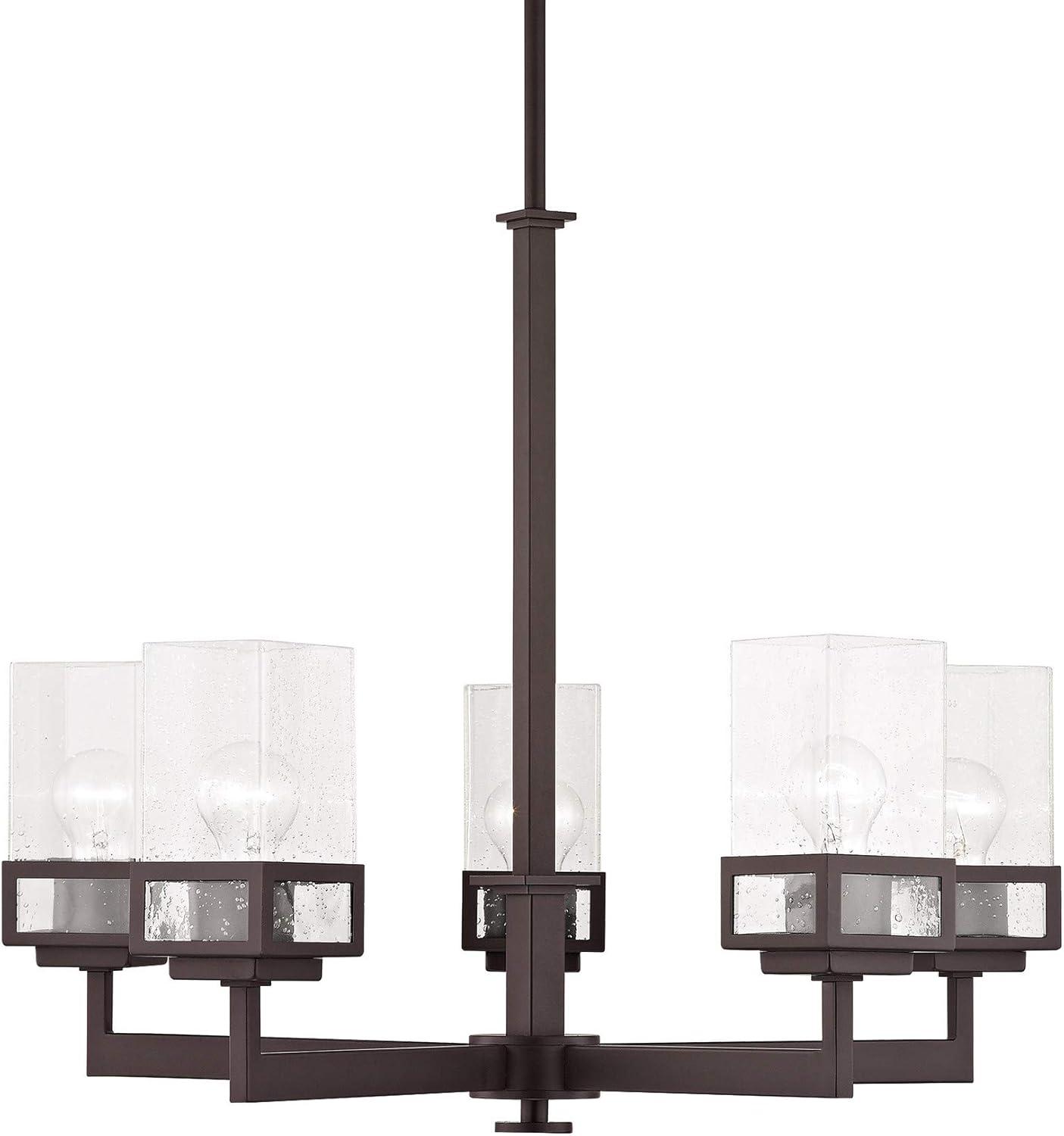 Elegant Polished Chrome 5-Light Chandelier with Seeded Glass Shades