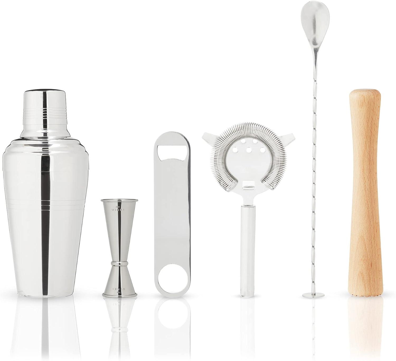 Viski 7-Piece Stainless Steel Travel Bar Barware Set