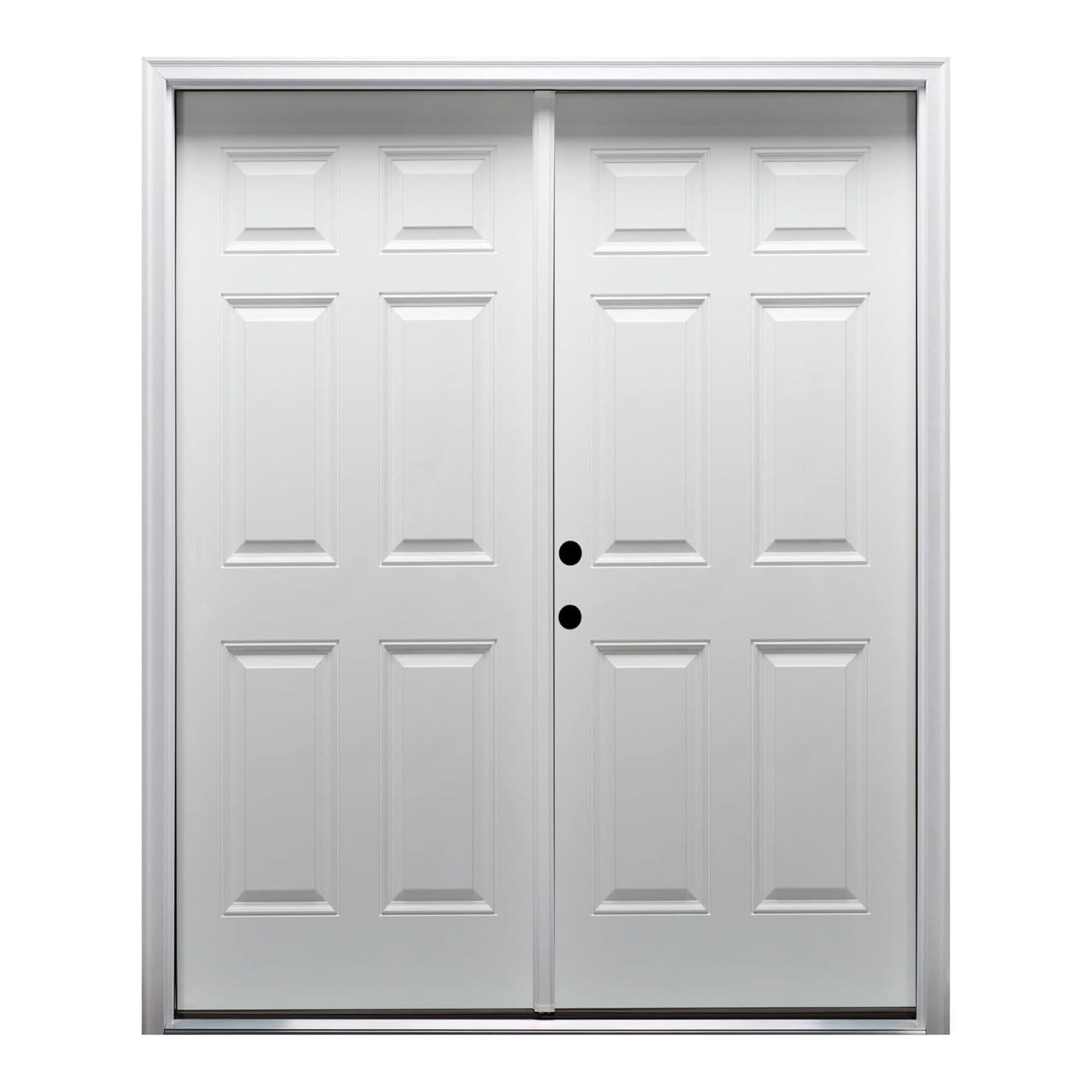 National Door Company 60 in. x 80 in. Right-Hand 6-Panel Classic Primed Steel Prehung Front Door on 6-9/16 in. Frame