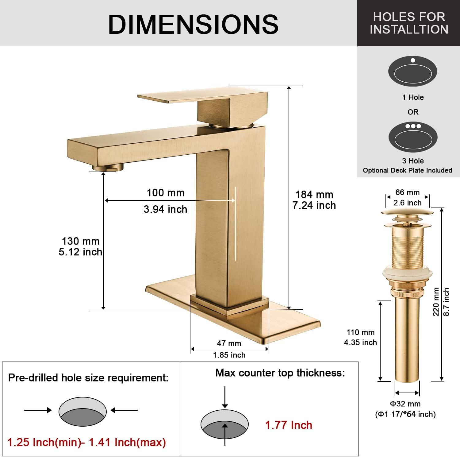 Brushed Gold Stainless Steel Single Handle Bathroom Faucet