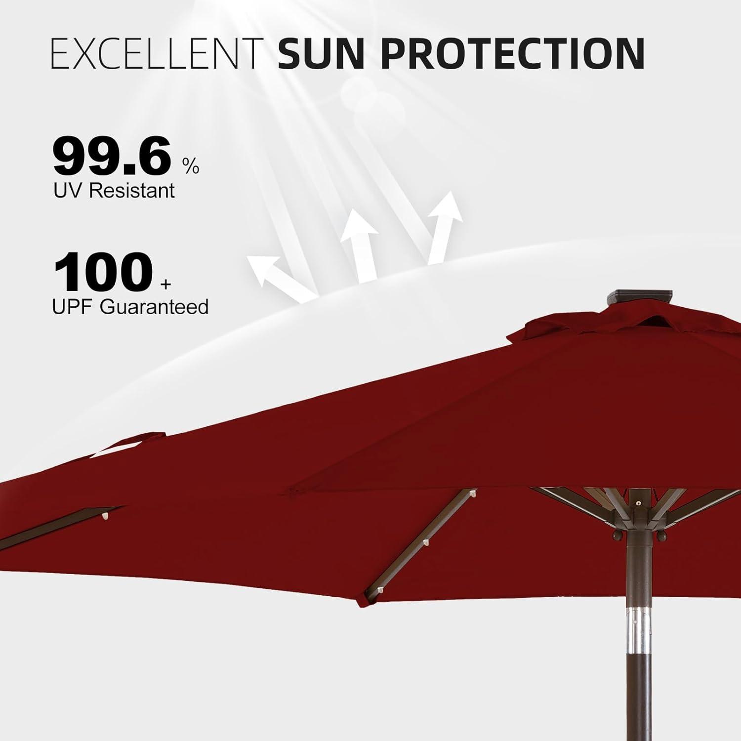 JEAREY Upgrade 9FT LED Lighted Patio Umbrella, Solar Outdoor Umbrella, Tilt Table Umbrella for Pool, Deck & Yard (Red)
