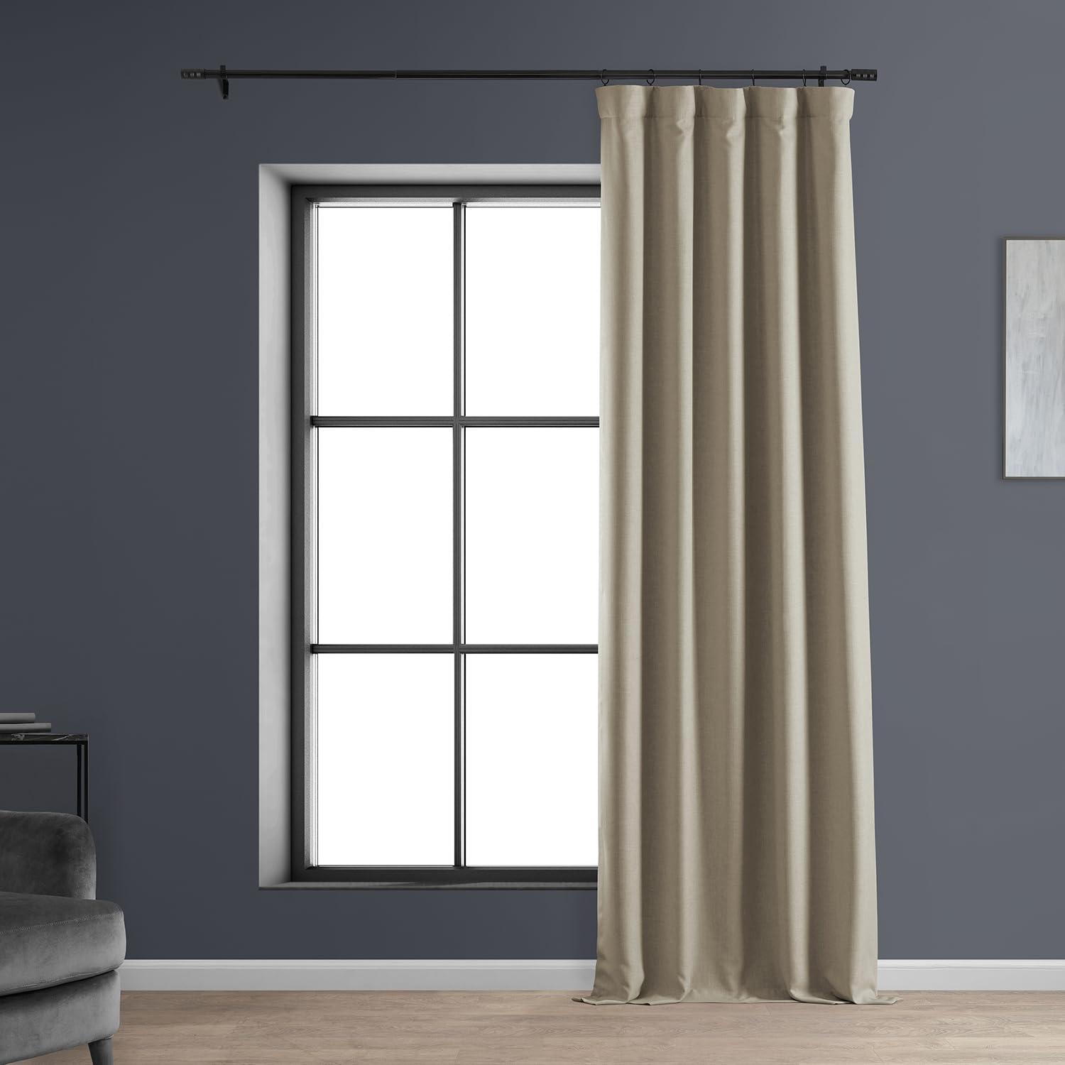 HPD HALF PRICE DRAPES Solid Thermal Insulated Blackout Curtains for Bedroom 84 Inches Long Curtain (1 Panel) Signature Blackout Linen Window Curtains for Living Room, 50W x 84L, Safari Tan