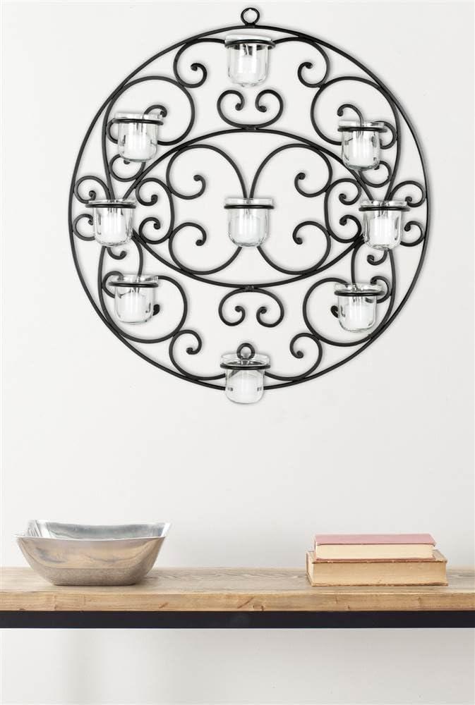 Circular Scroll Tea Light Wall Décor - Black - Safavieh.