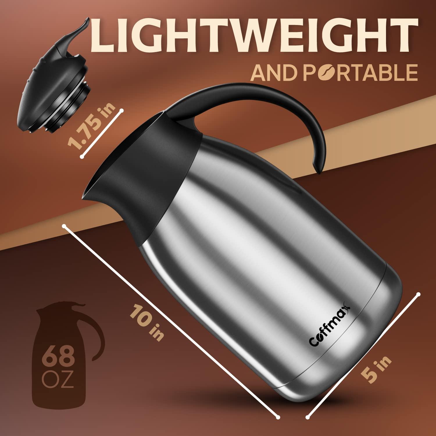 Insulated Thermal Coffee Carafe Pitcher 68 Oz - Double Walled Vacuum Thermos Butler Server – Large Coffee Carafe for Keeping Hot Beverage by Coffmax